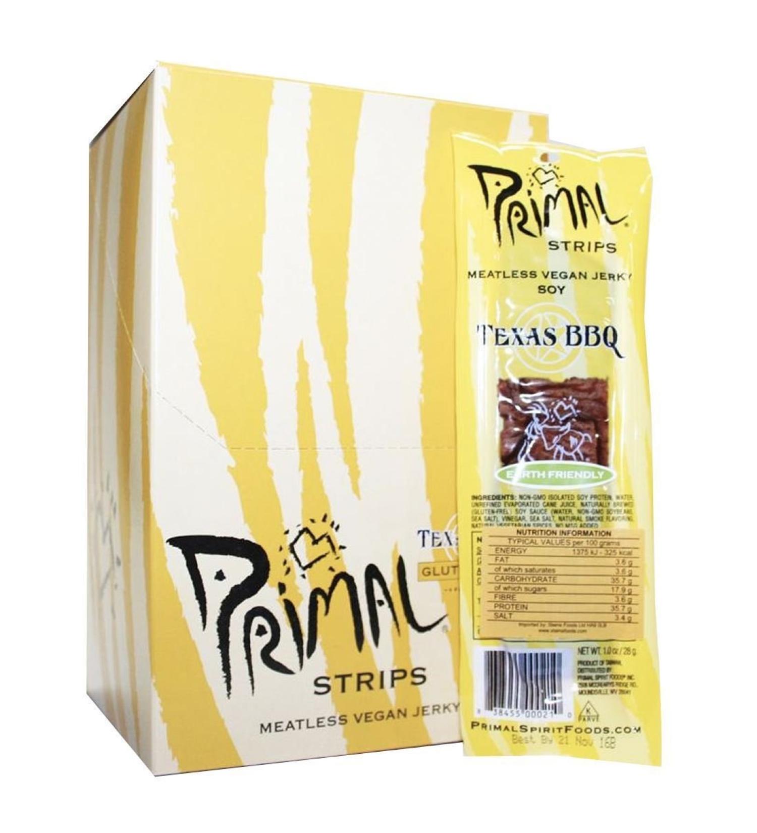  Primal Spirit Foods Primal Vegan Jerky | Soy - Texas Barbecue Jerky | 15 x 28g - Buy Online on GoSupps.com