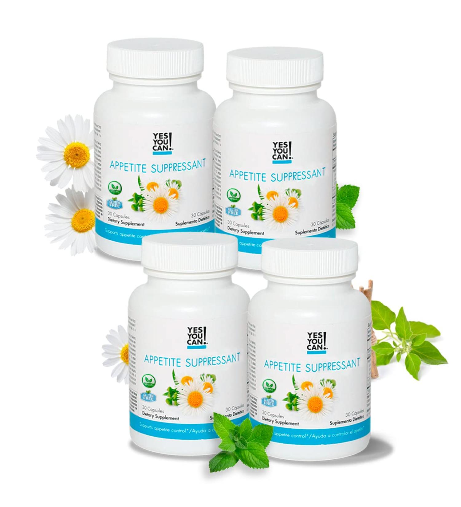 Yes You Can! Appetite Support for Body Weight Management - Healthy Relationship with Food - Includes Natural Ingredients: 5-HTP Lemon Balm Chamomile Extract - 30 Capsules 4 Pack Lemon 30 Count (Pack of 1)