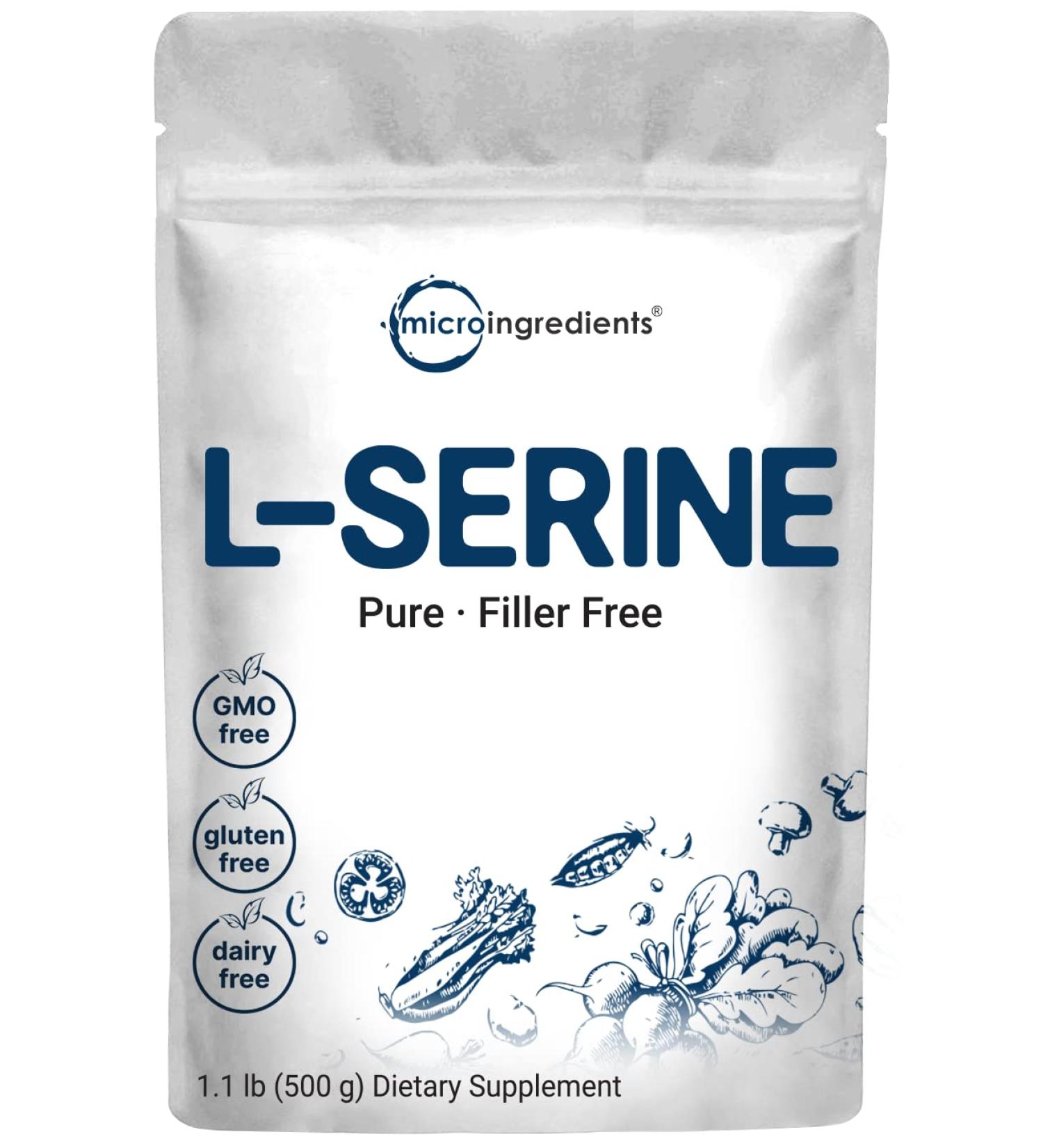Pure L-Serine Powder 500g | Filler-Free Supports Brain Health Non-GMO Gluten-Free | 250 Day Supply - Buy Online on GoSupps.com