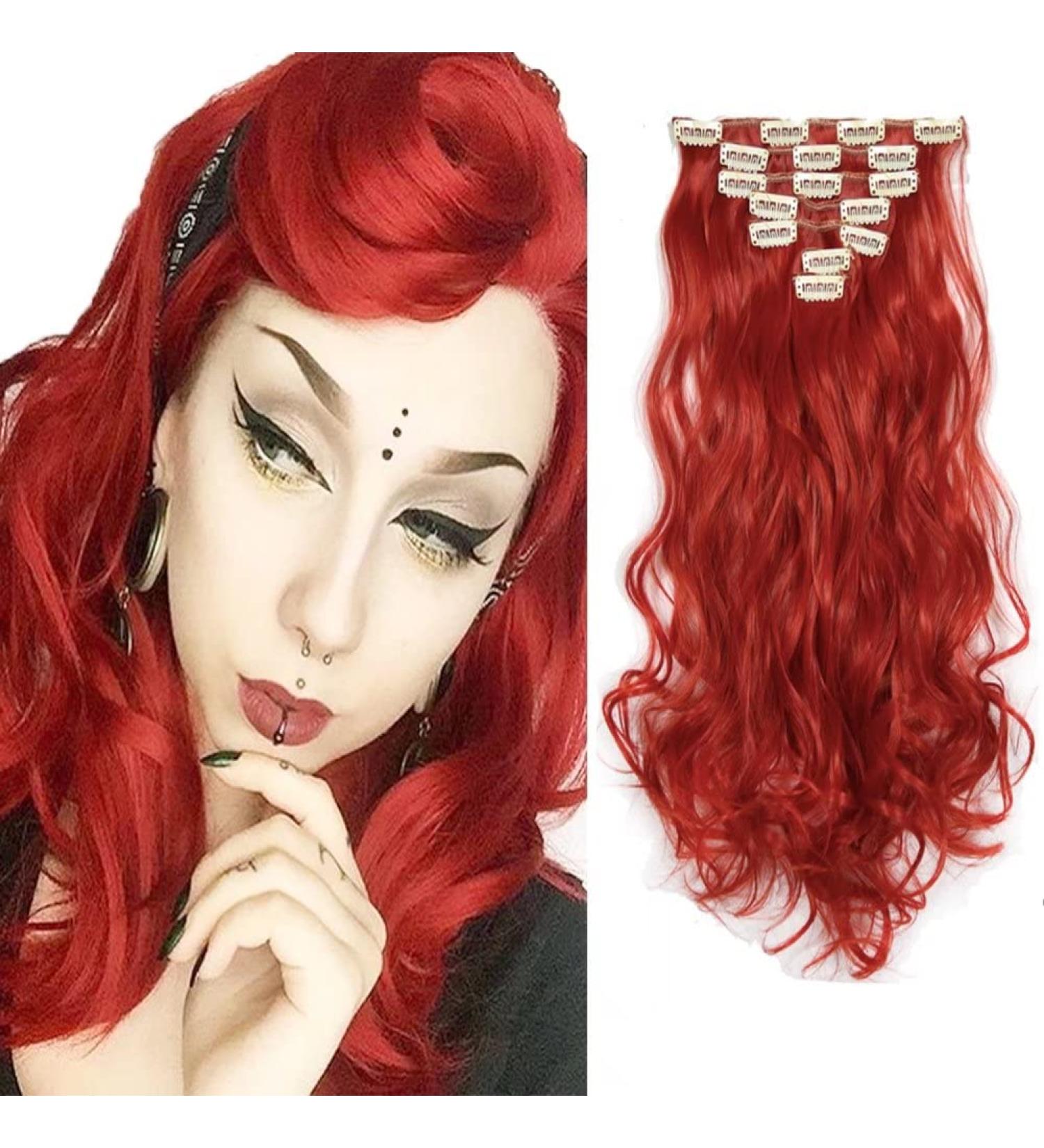 Iluu 20-Inch High-Temperature Clip-In Red Wavy Curly Hair Extensions - 100g Synthetic Wig Parts (Bright Red #113 7 Pieces/16 Clips) - Buy Online on GoSupps.com