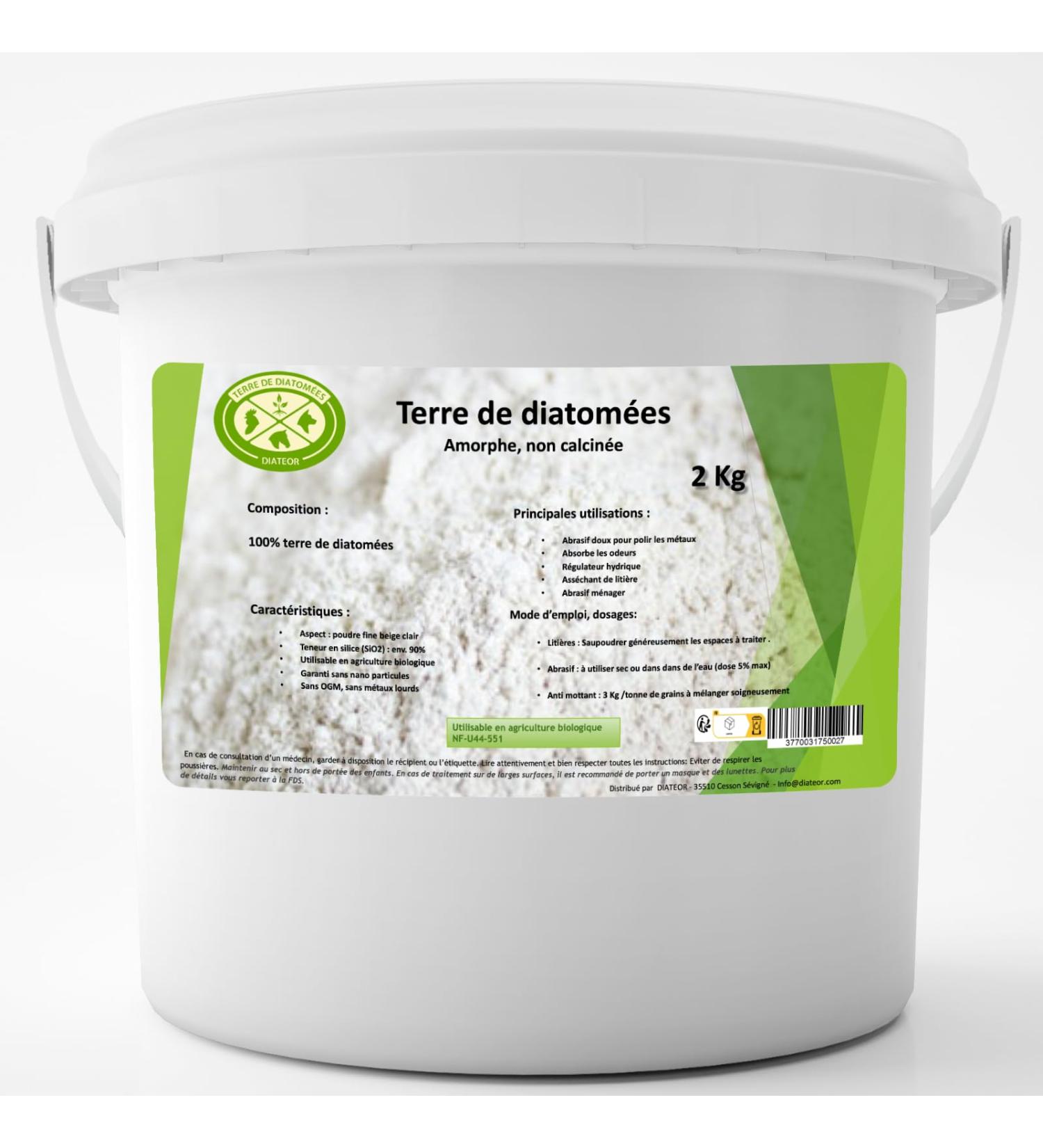 DIATOMACEOUS EARTH DIATEOR - 2Kg Bucket of Food Grade Diatomaceous Earth - 100% Natural Uncalcined - Extra Fine White Powder - Made in France - Buy Online on GoSupps.com