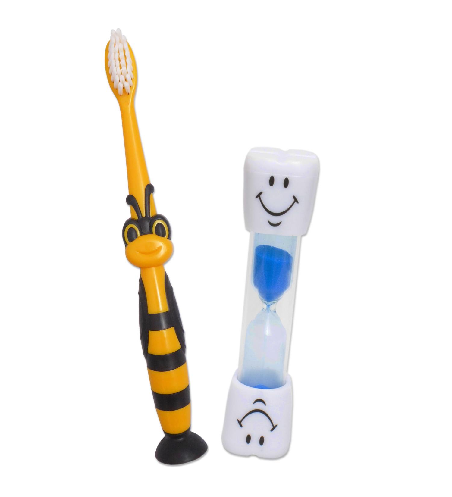 1 Children's Bumblebee Sucker Toothbrush & 1 Smile Sand Timer (Blue Timer)