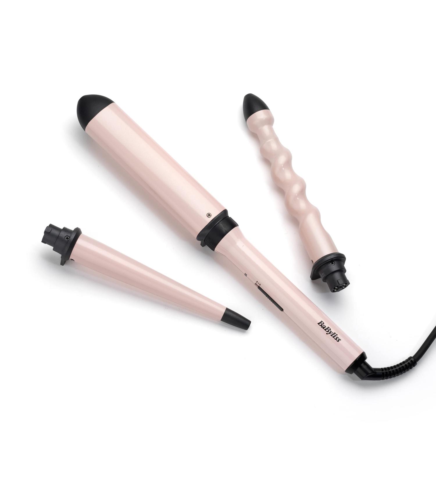 Babyliss Curl and Wave Trio - Professional Multi-Style Curling Iron with 3 Attachments for Curls Waves & Beach Waves - Soft Pink MS750E - Buy Online on GoSupps.com