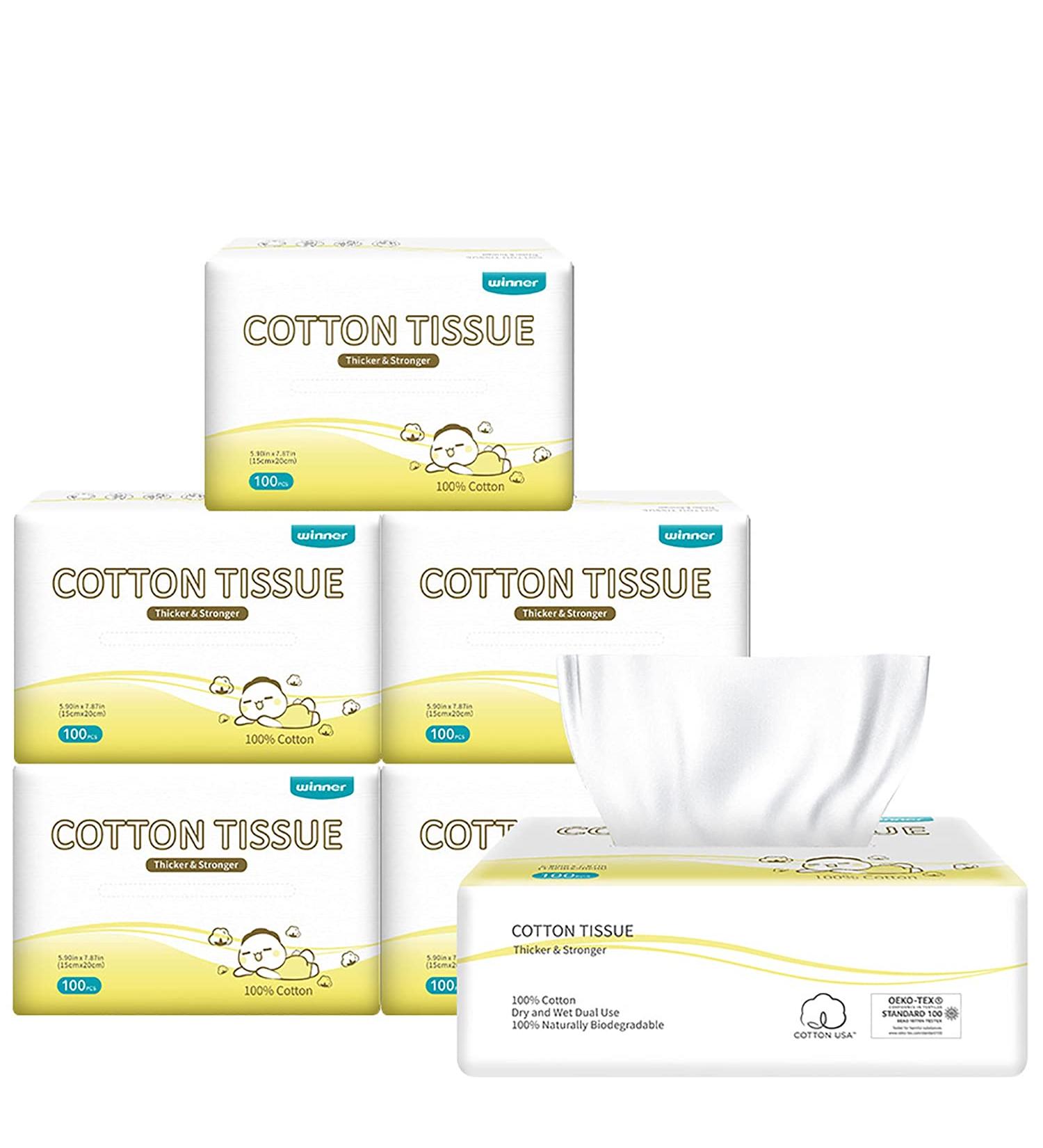 Winner Baby Cotton Tissue - 600 Count, Unscented Disposable Facial Cotton Wipes for Baby Sensitive Skin - Buy Online on GoSupps.com