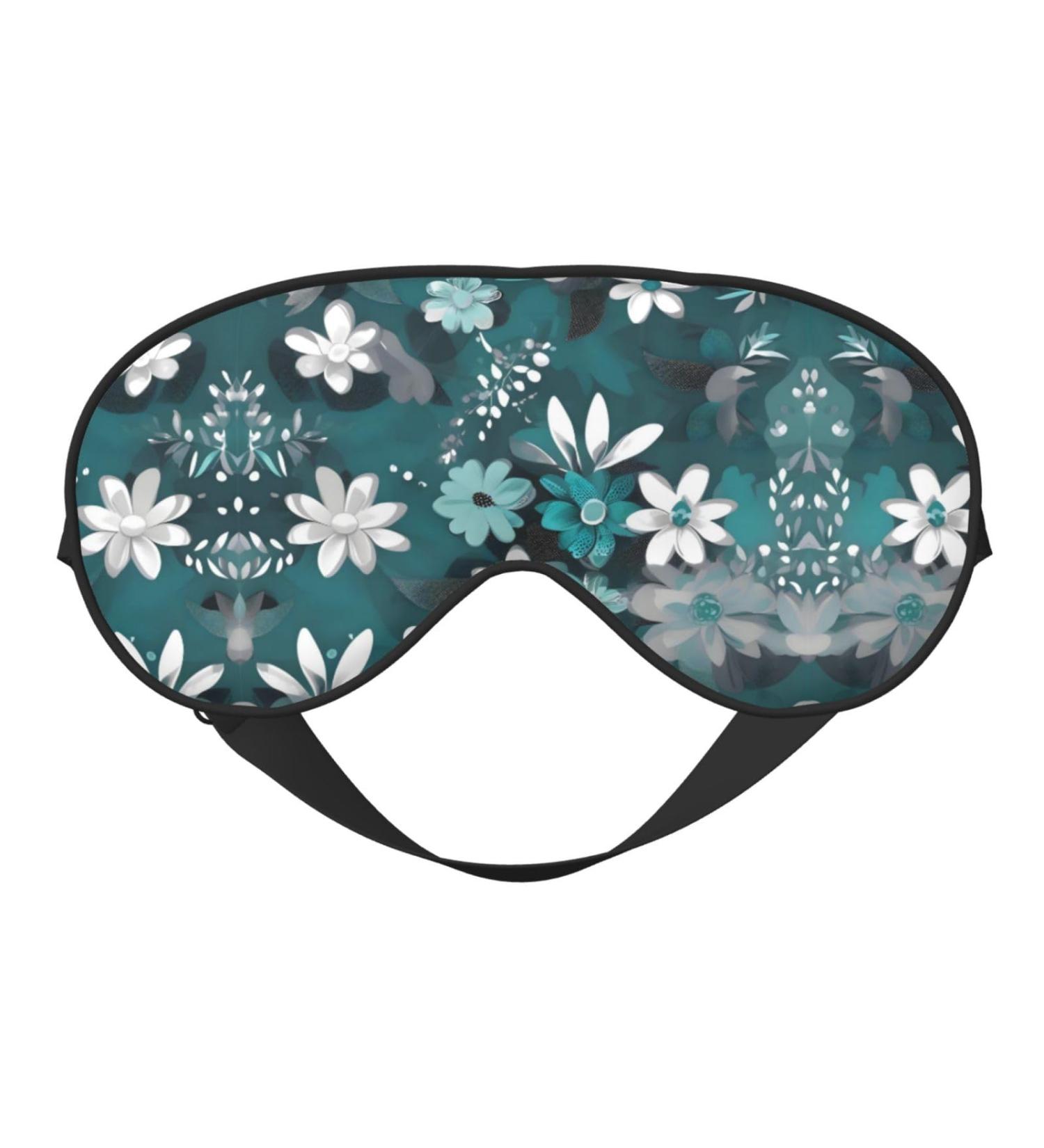 Teal Grey & White Floral Eye Mask - Soft Adjustable Sleep Mask for Men & Women | Nighttime Comfort - Buy Online on GoSupps.com