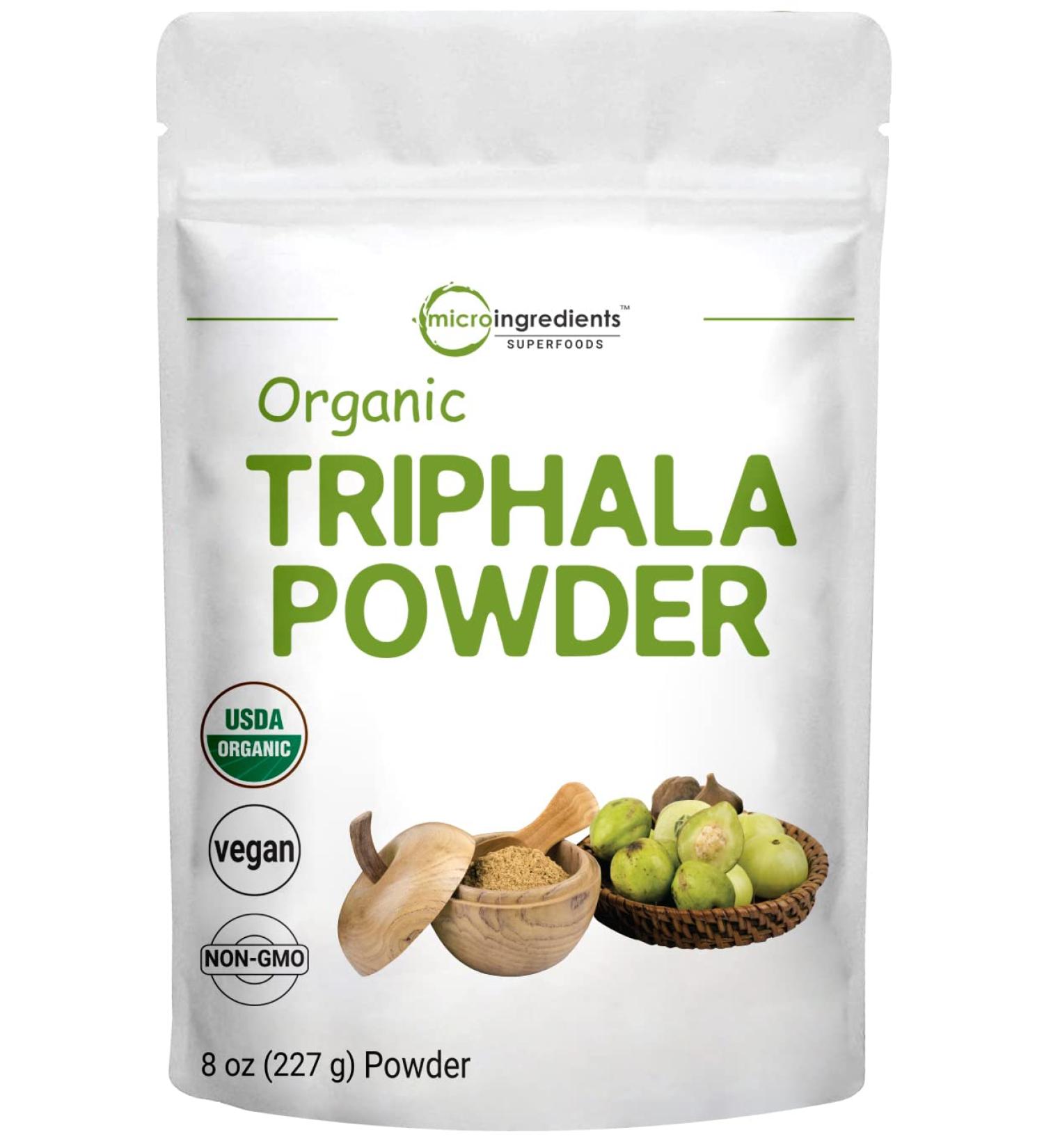 Organic Triphala Powder 8 oz - Traditional 3-in-1 Adaptogen Blend - Supports Diet Control & Fat Burn - India Origin - Non-GMO - Vegan Friendly - Buy Online on GoSupps.com