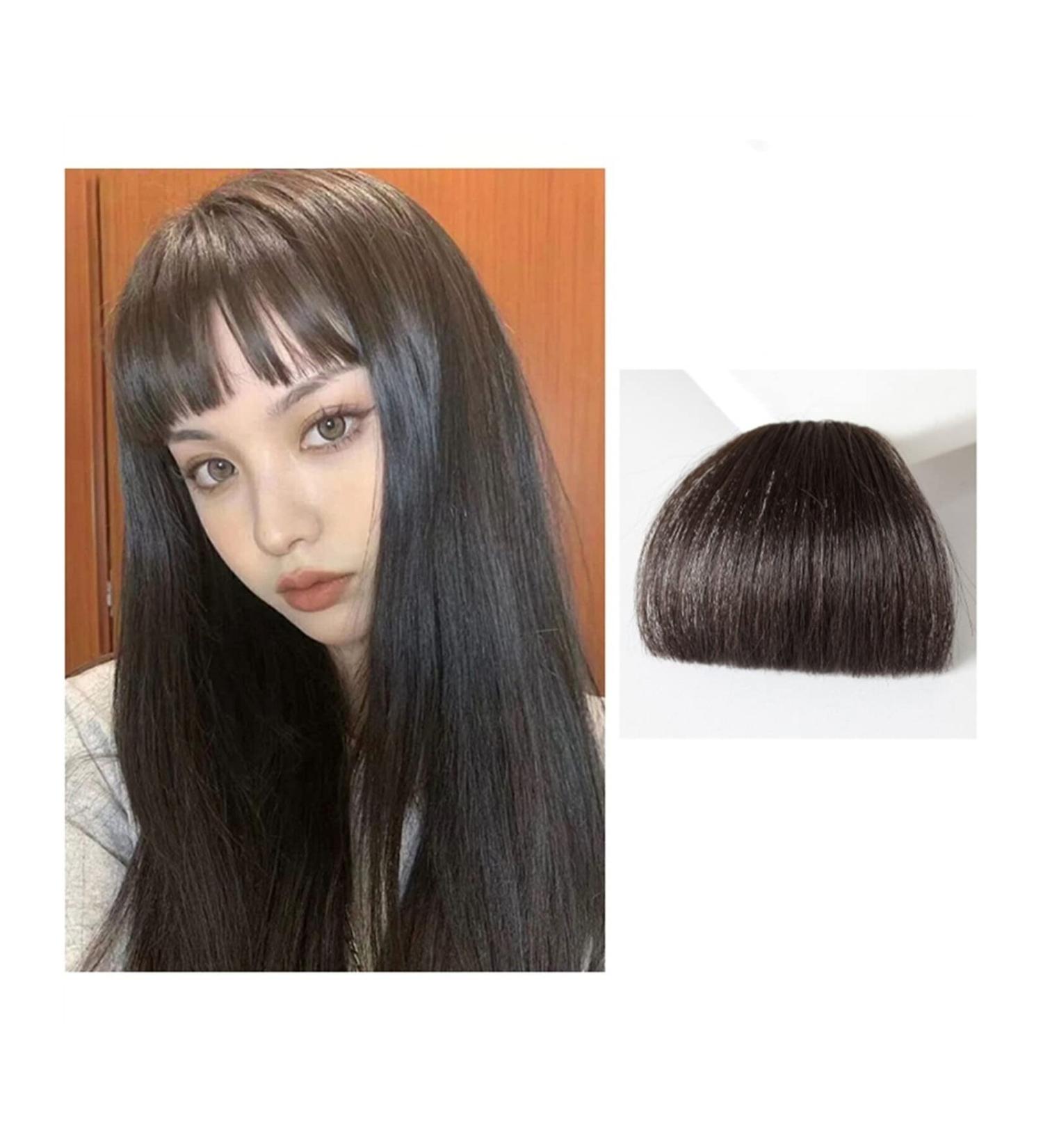 Bangs Hair Clip Natural Synthetic Hair Flat Bangs/Fringe Mini Fake Hair Bangs Fashion One Pieces Clip-in Air Bangs Hair Extension For Women Bangs Clip in Hair (Color : Black brown) - Buy Online on GoSupps.com