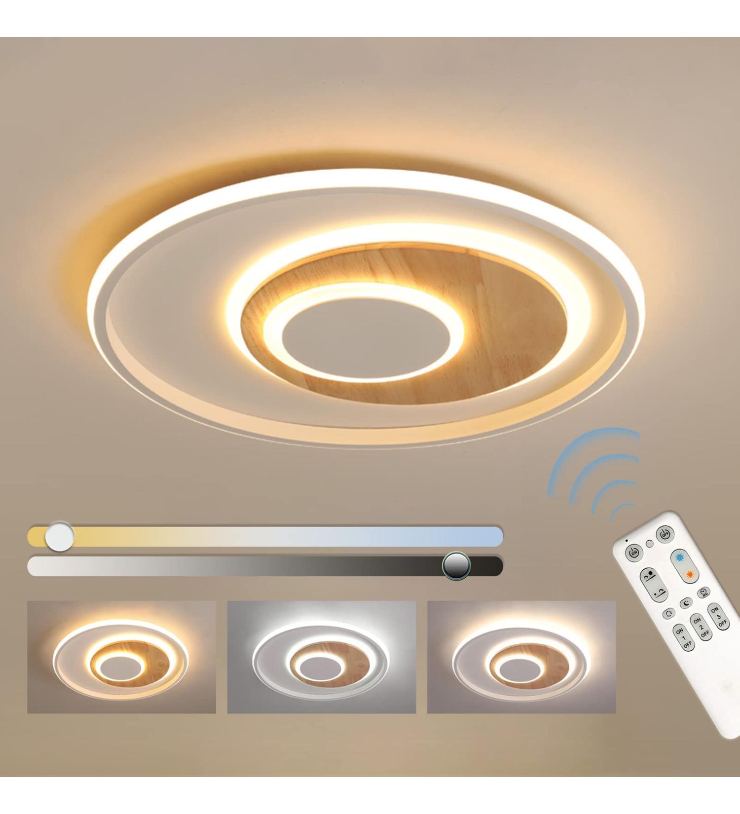 Fitzmia LED Ceiling Light | Dimmable Wood Ceiling Lamp with Remote | Modern 24W Round Light for Bedroom Living Room & Kitchen - Buy Online on GoSupps.com