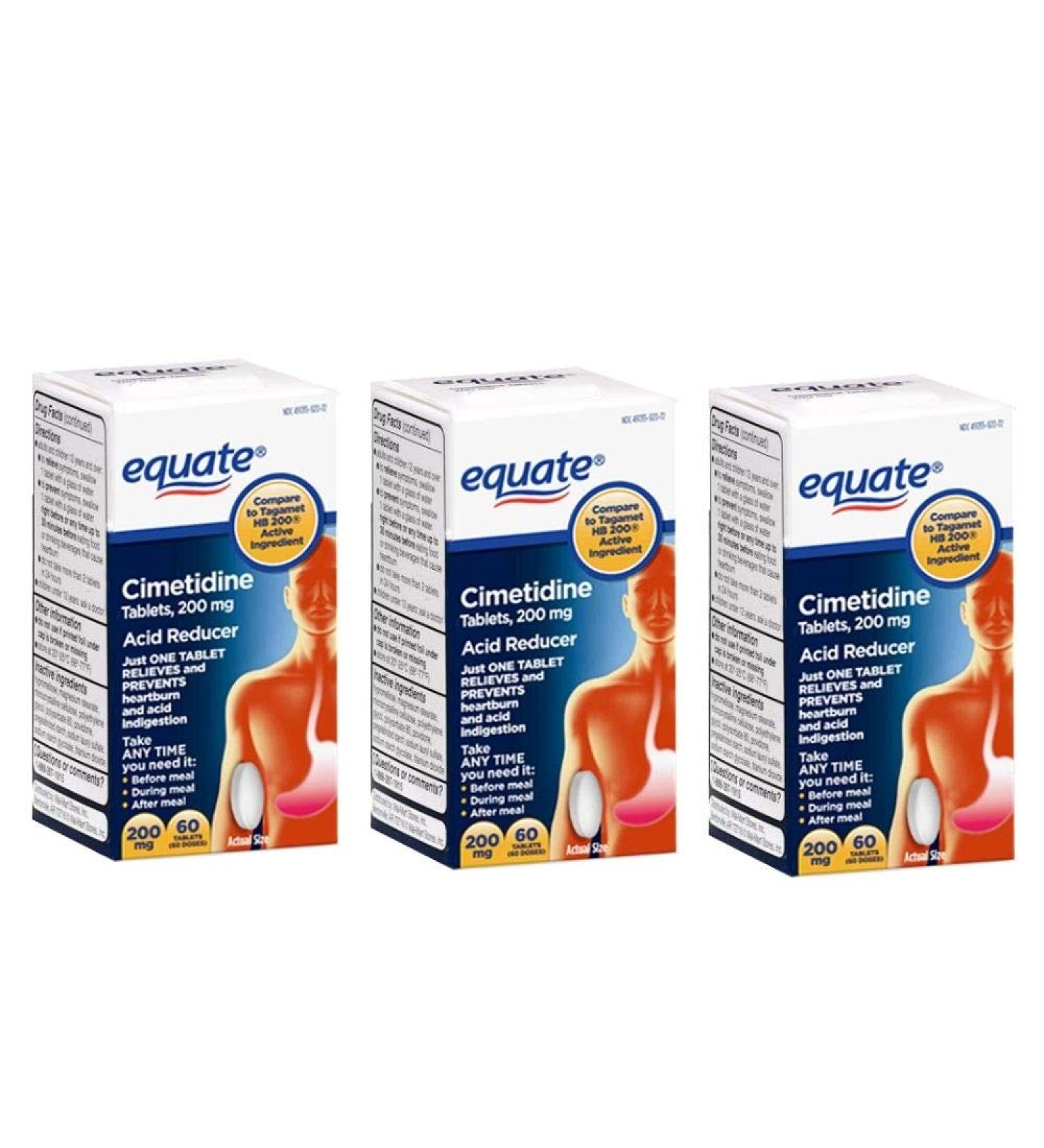 Cimetidine 200mg - Equate Heartburn Relief Stomach Acidity Reducer - 60 Tablets x3 - Buy Online on GoSupps.com