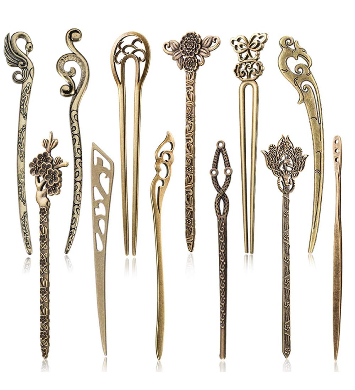 Buy 12 PCS Antique Bronze Chinese Hair Sticks - Vintage Decorative Hairpins for DIY Hair Accessories - Buy Online on GoSupps.com