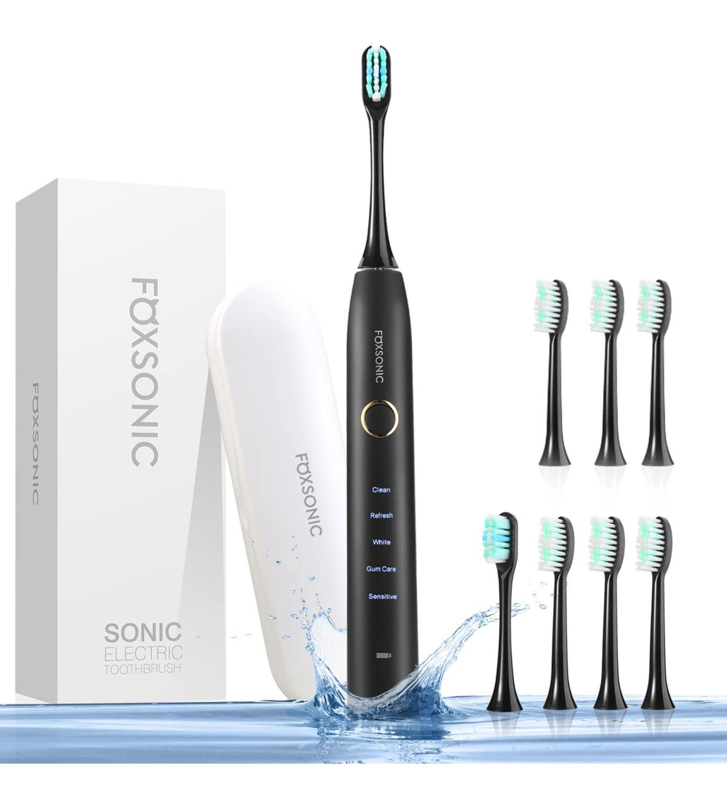 Sonic Rechargeable Electric Toothbrush - 5 Modes Timer 7 Brush Heads Travel Case | Dentist Recommended - Shop Now - Buy Online on GoSupps.com