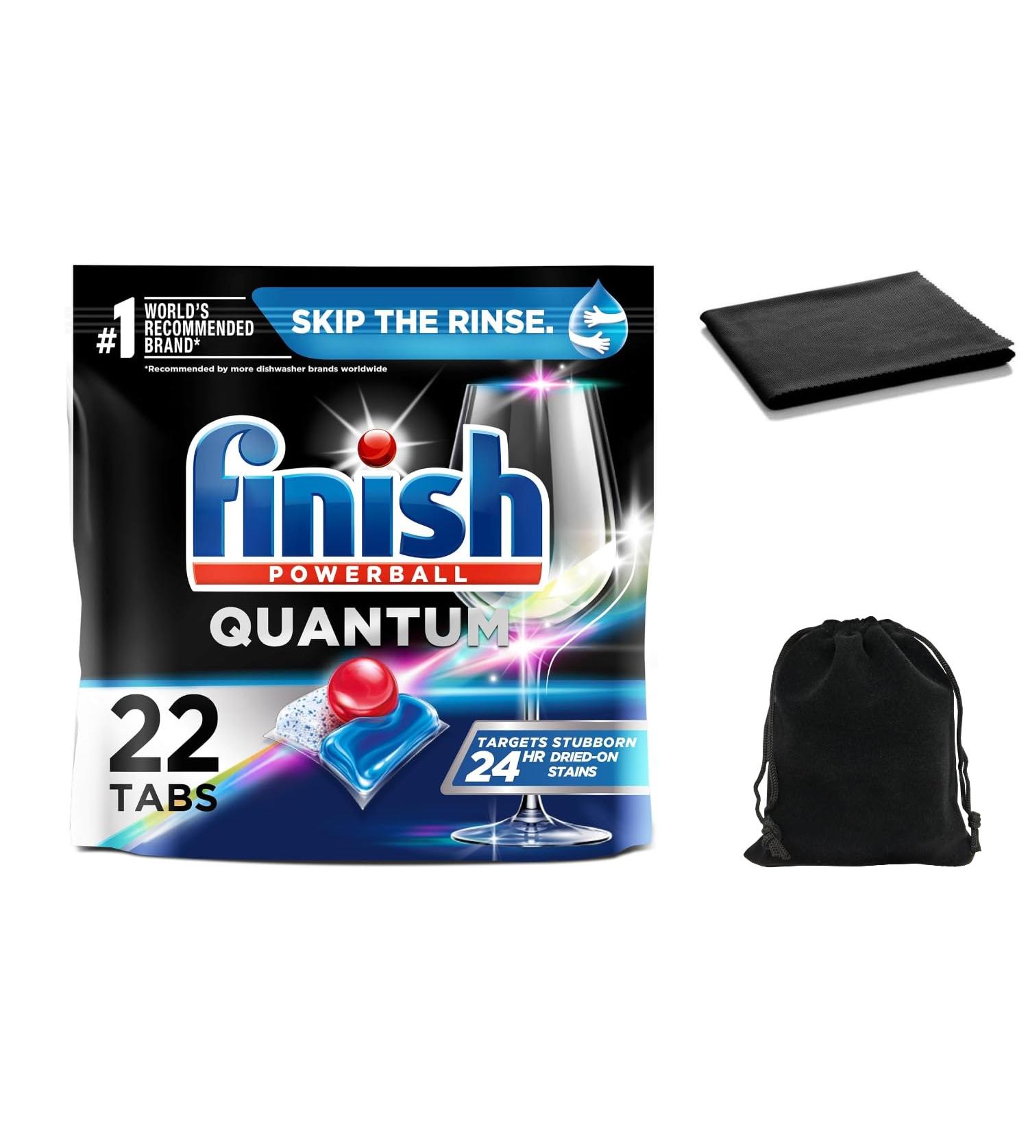 FINISH Quantum 22ct Dishwasher Detergent Tablets - Powerball Ultimate Clean & Shine with Cleaning Cloth & Storage Pouch - Shop Internationally - Buy Online on GoSupps.com