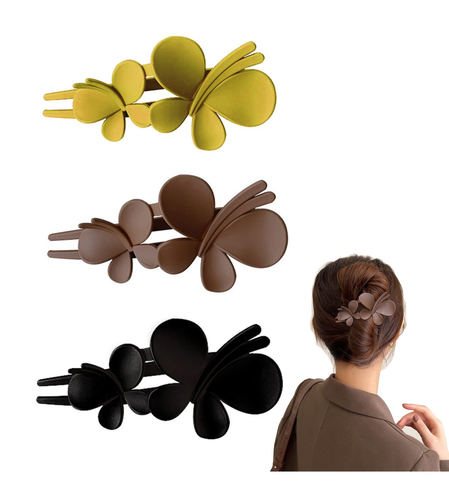 Matte Hair Claw Clips Set - 3 Pieces Double Butterfly Duck Bill Clips for Styling Thick Hair - Non-slip Barrettes for Women and Girls - Buy Online on GoSupps.com
