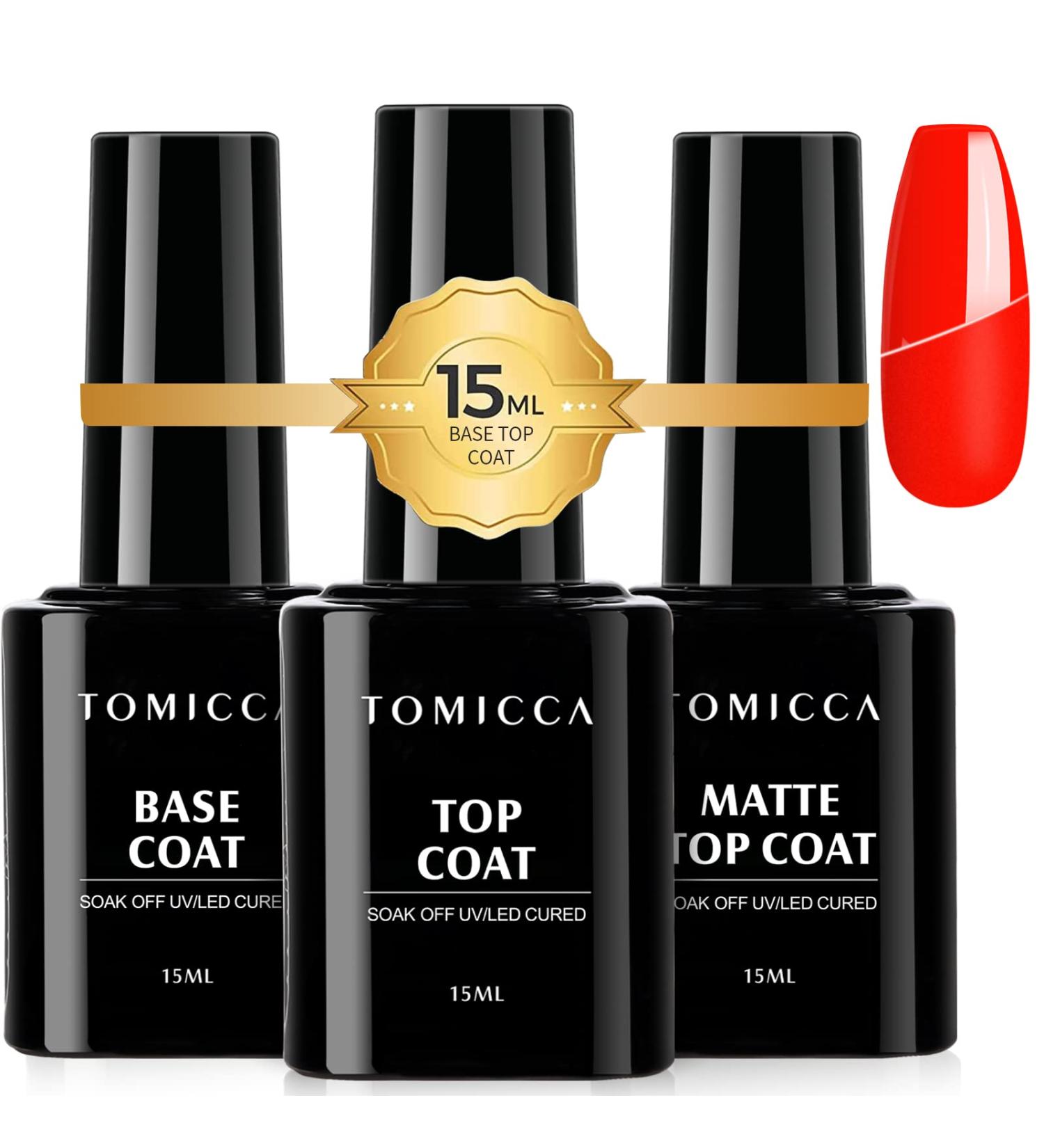 TOMICCA Gel Base and Top Coat Set - Matte and Glossy No Wipe Finish for Nail Art - 15ML 3 PCS - Buy Online on GoSupps.com