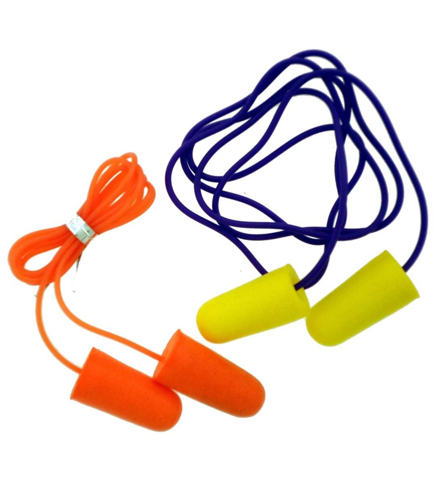 ToolUSA 50 Pairs Box Of Noise Reduction Earplugs With Adjoining Cords In Two Colors: SF-14837 Foam Earplugs  50 Pair