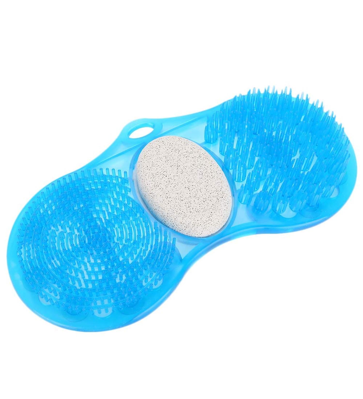 Blue Silicone Shower Foot Scrubber Massager with Pumice Stone - Exfoliating Bath Mat for Foot Massage and Cleaning - Buy Online on GoSupps.com