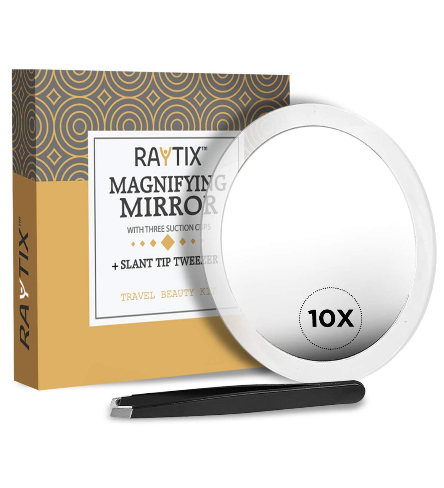 10X Magnifying Mirror and Slant Tweezers Set | Makeup & Eyebrow Essentials | Round Mirror with Suction Cups & Stainless Steel Tweezer | 6 Inch - Buy Online on GoSupps.com