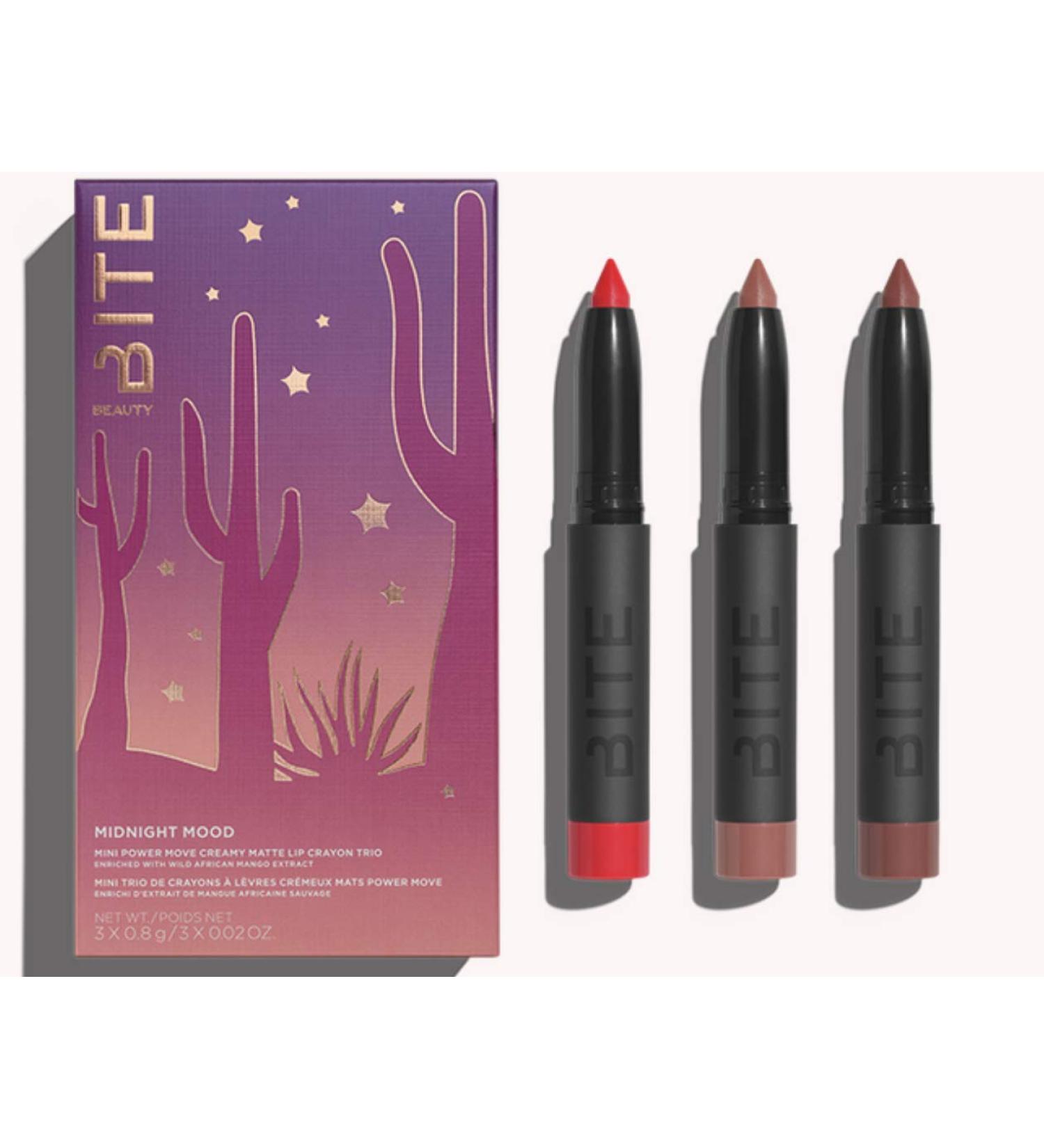Bite Midnight Mood Mini Power Move Creamy Matte Lip Crayon Stick Trio Negroni Anejo Sazerac