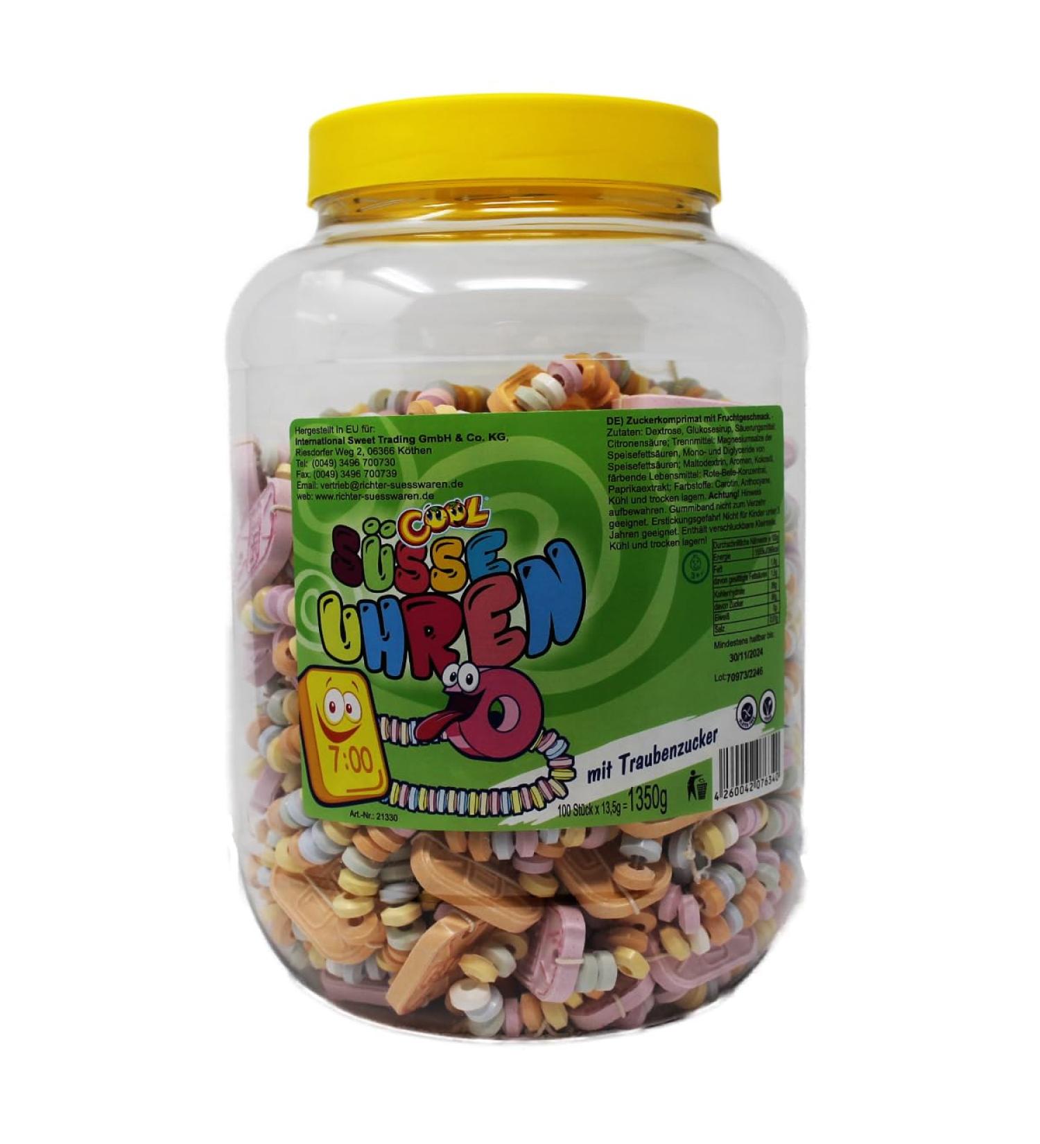 Cool 100 sweet watches made from glucose | Dextrose watches | in a resealable tin 1 pack (100 x 13.5 g)