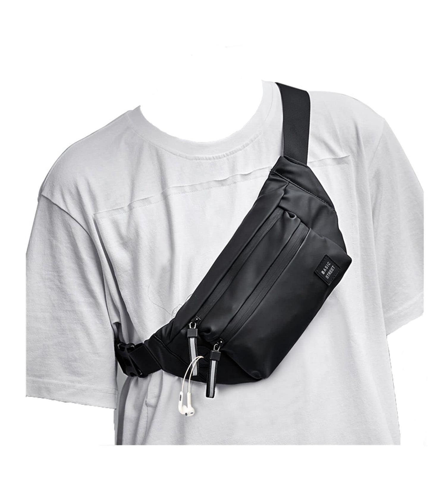 Stylish Black Fanny Pack with 4 Zipper Pockets - Waterproof & Anti-theft - Adjustable Strap - Perfect for Travel, Hiking, and Running - Nylon Material - Buy Online on GoSupps.com