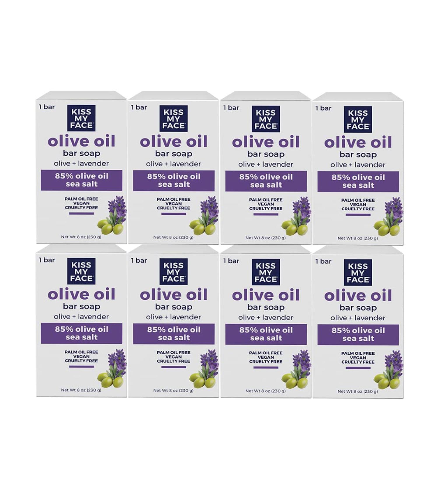 Kiss My Face Olive Oil Bar Soap - Non-GMO Certified Vegan Soap Bar - Antioxidant Rich and Moisturizing - Olive & Lavender - 8 Oz Bar - Pack of 8 - Buy Online on GoSupps.com