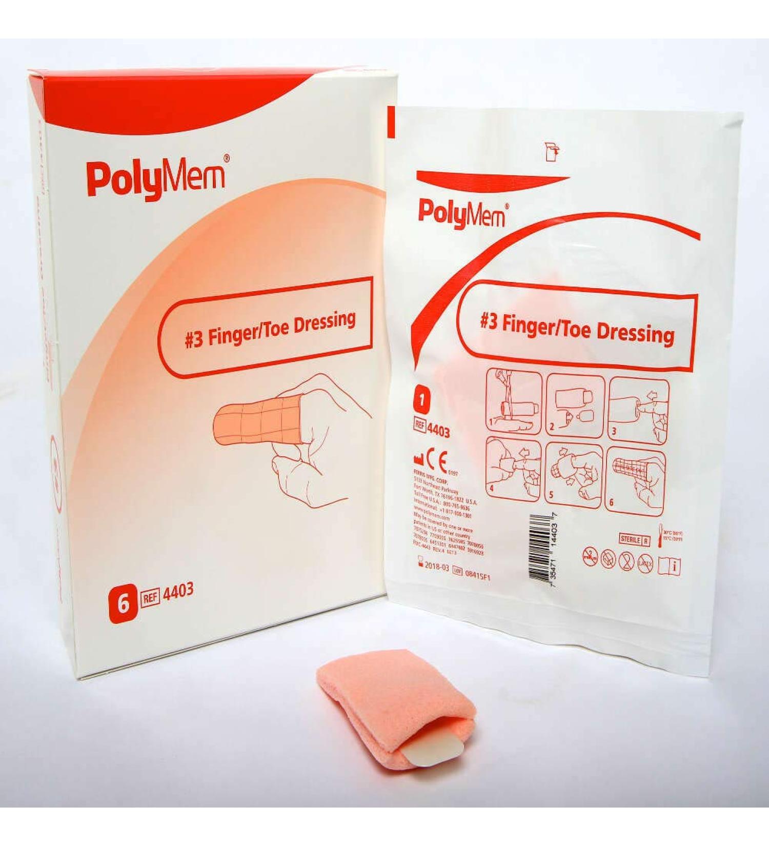 PolyMem Finger/Toe Wound Dressing Sterile Foam 3 Large CIR 2.6-3.0 Inch 4403 (Box of 6)
