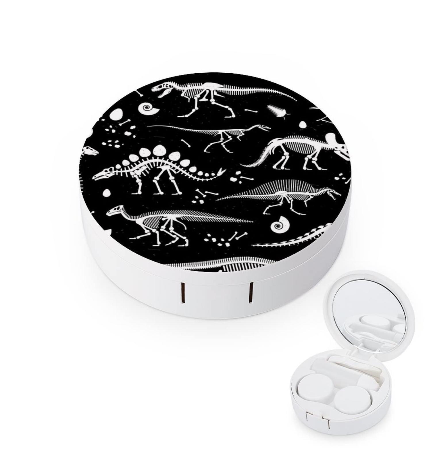 Shop Bagea-Ka Black & White Dinosaur Skeleton Contact Lens Case - Eye Care Kit with Mirror Tweezers & Bottle for Travel & Home - Buy Online on GoSupps.com