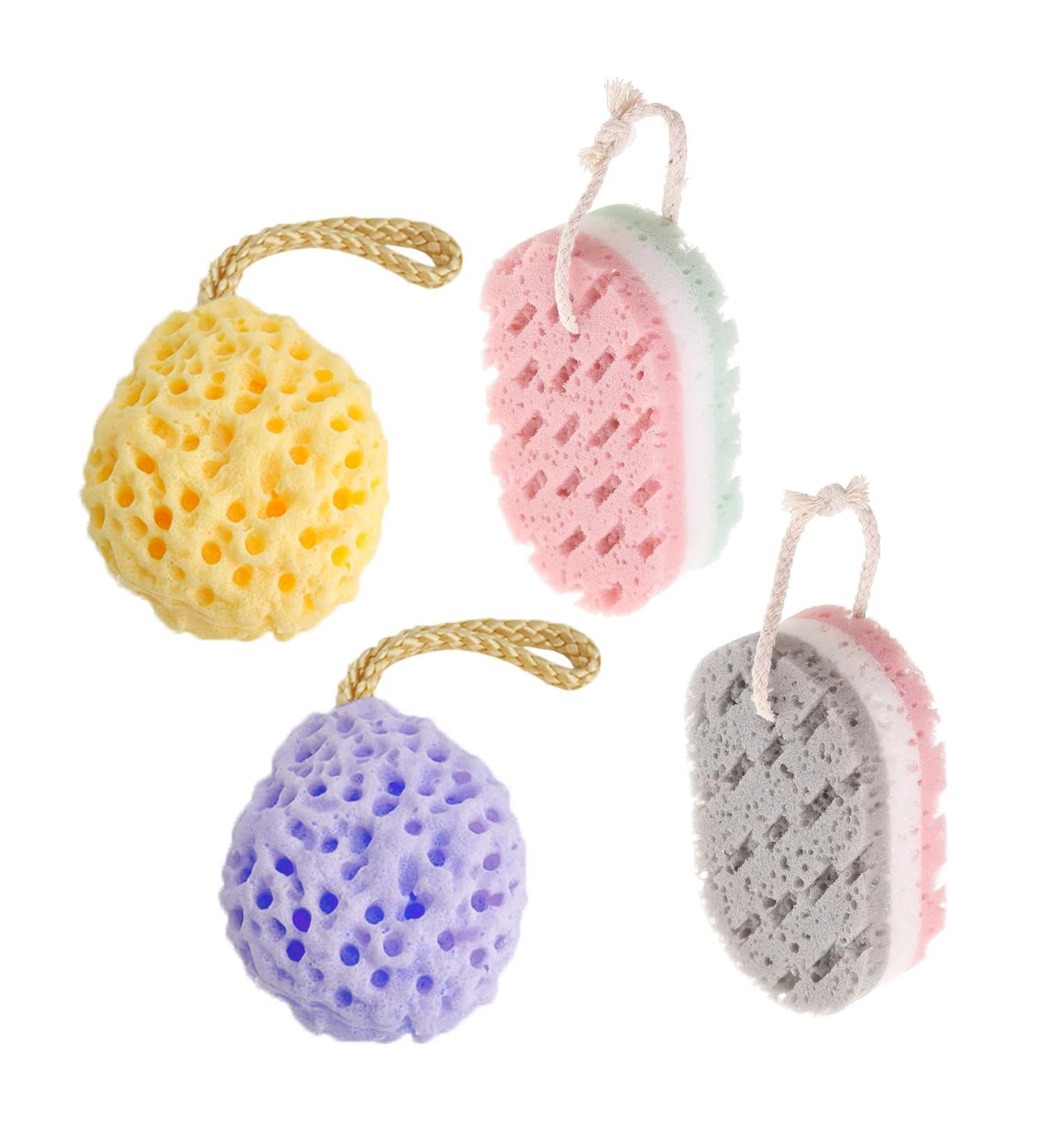 4-Pack Bathing Sponge Balls | Body Peeling & Cleaning | Unisex Skin Exfoliation for a Refreshing Clean - Buy Online on GoSupps.com