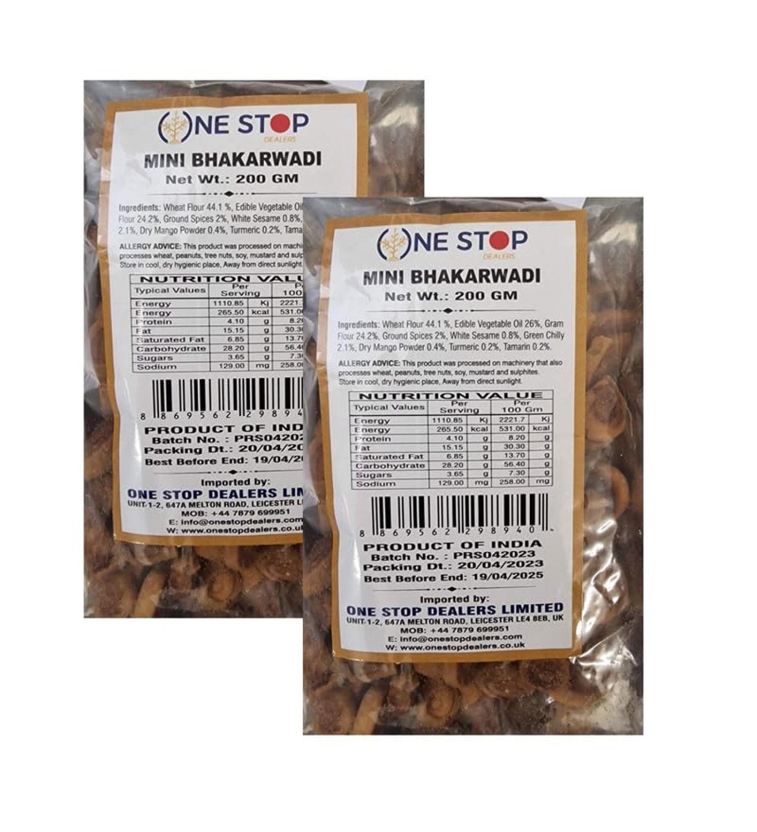 One Stop Dealers - Mini Bhakarwadi 200g Crunchy Light and Flavorful (Pack of 2) Chili 100 g (Pack of 2)
