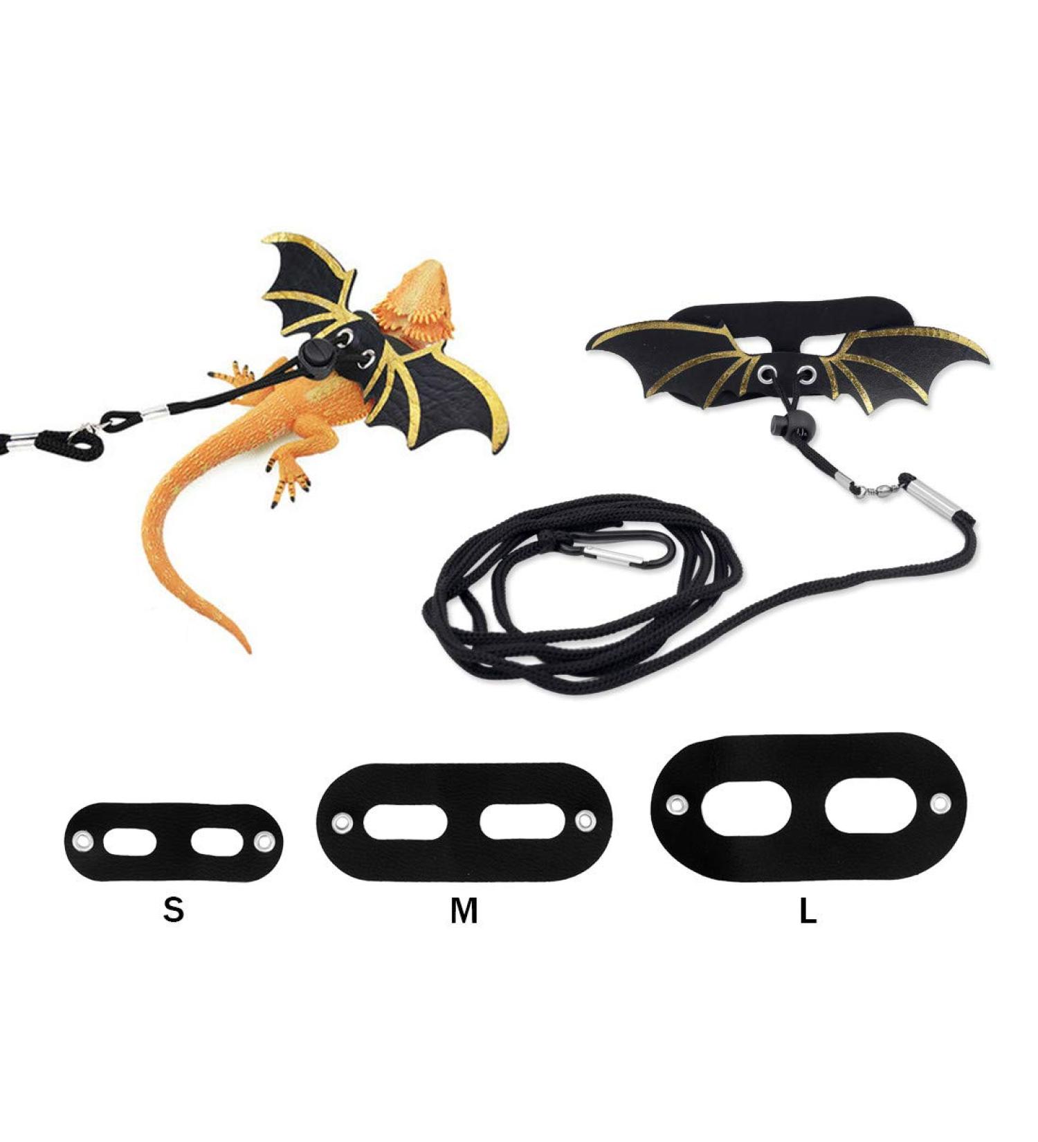Flyan 1 Set Adjustable Lizard Leash 3 Sizes Reptile Leather Harness Bearded Dragon Rope with Cool Wings for Amphibians Chameleons Small Pet Animals - Buy Online on GoSupps.com