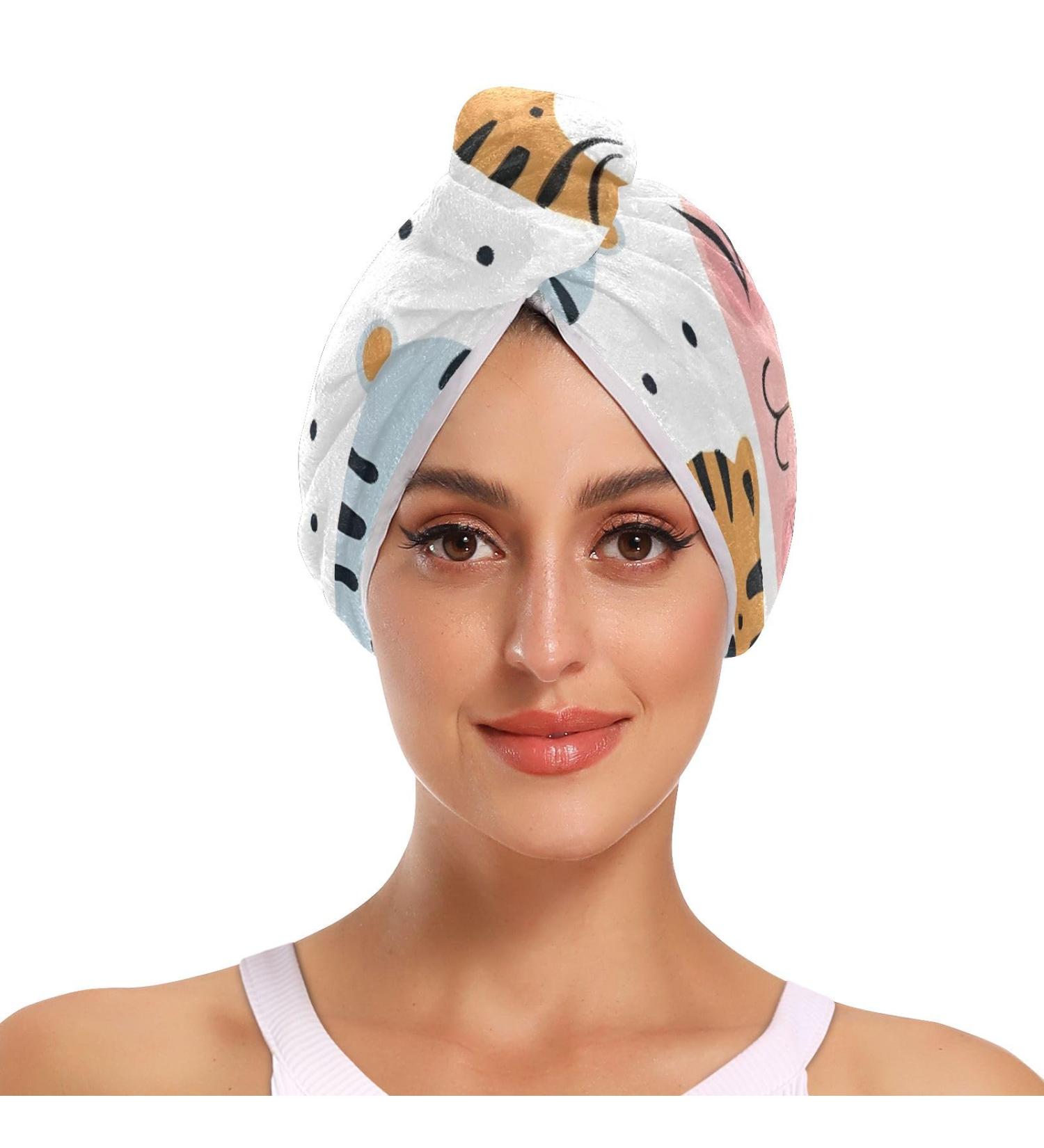 Lovely Tigers Hair Towel 2 Pack | Super Absorbent Quick Dry Hair Turbans for Women & Girls | Stylish & Functional Head Towels - Buy Online on GoSupps.com