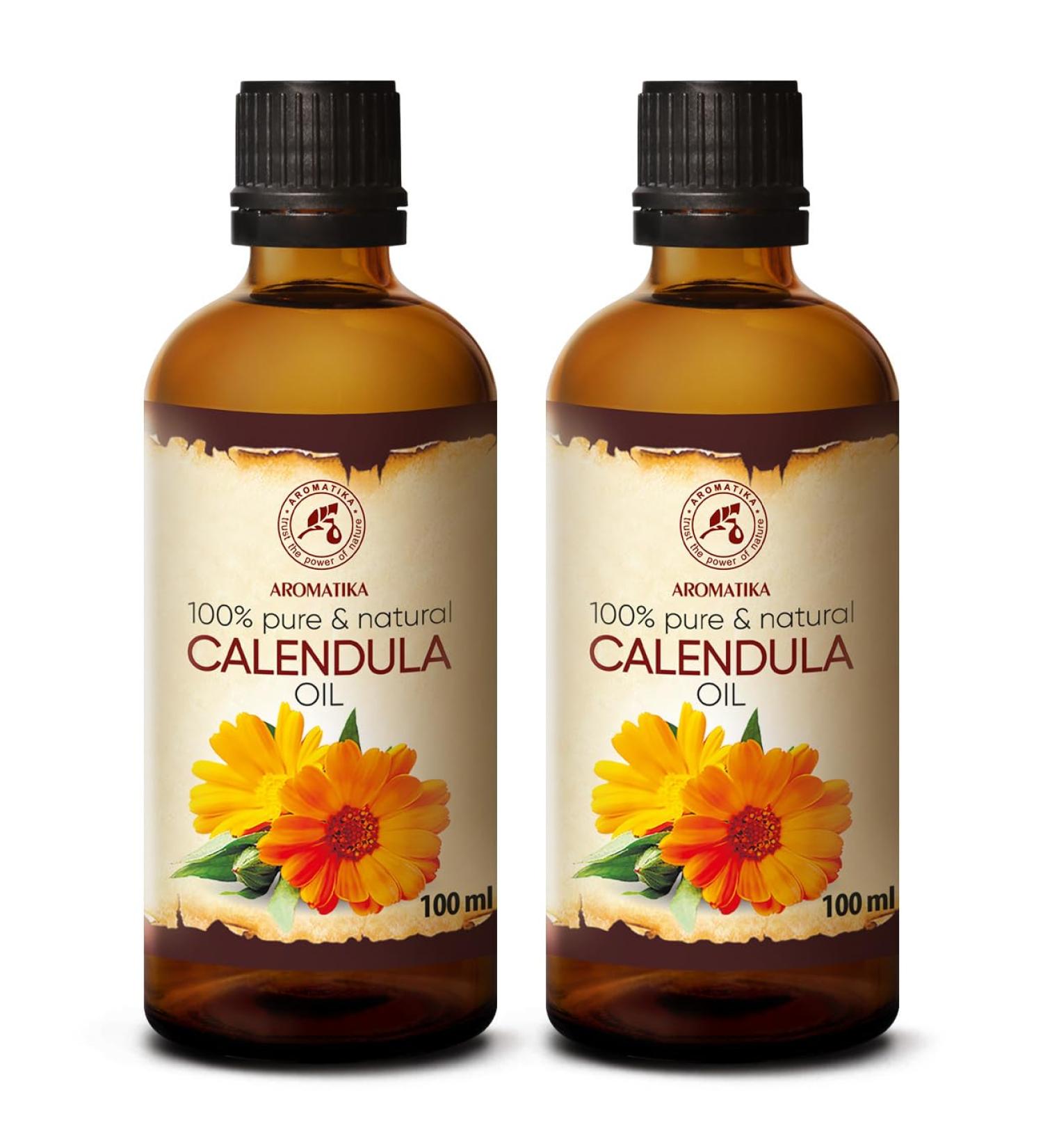 Calendula Oil 200ml - Pure Calendula Officinalis for Face Hair Skin & Nails - Natural Body Care & Massage - 2x100ml Pack - Buy Online on GoSupps.com