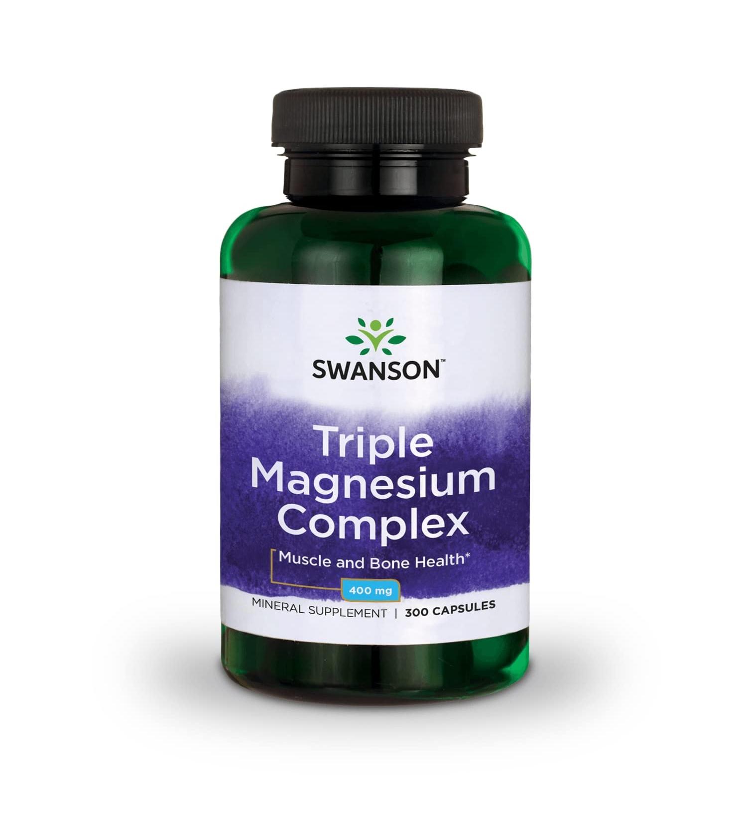 Swanson Triple Magnesium Complex - Natural Mineral Supplement - Citrate, Oxide & Aspartate - 300 Capsules (400mg) - Buy Online on GoSupps.com