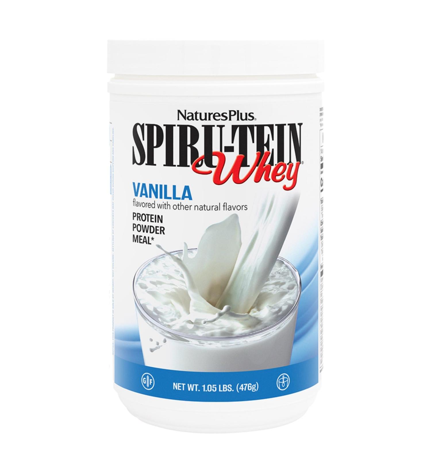 NaturesPlus SPIRU-TEIN WHEY Shake Vanilla - 1.05 lb - Whey Protein Powder - with Spirulina Vitamins & Minerals - Gluten Free - 14 Servings - Buy Online on GoSupps.com