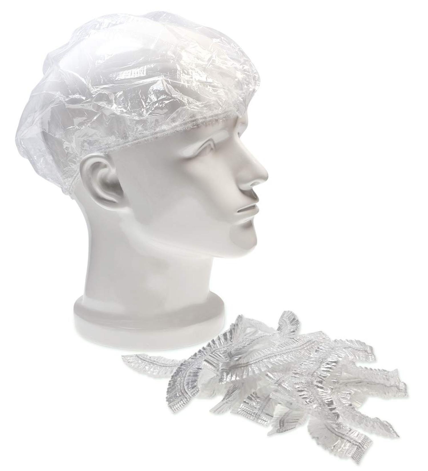 Shapenty Clear Disposable Plastic Shower Cap Waterproof Reusable Large Elastic Thick Bathing Hair Caps for Women Spa  Hair Salon  Home Hotel Use  Travel  Hat and Shoes  20PCS