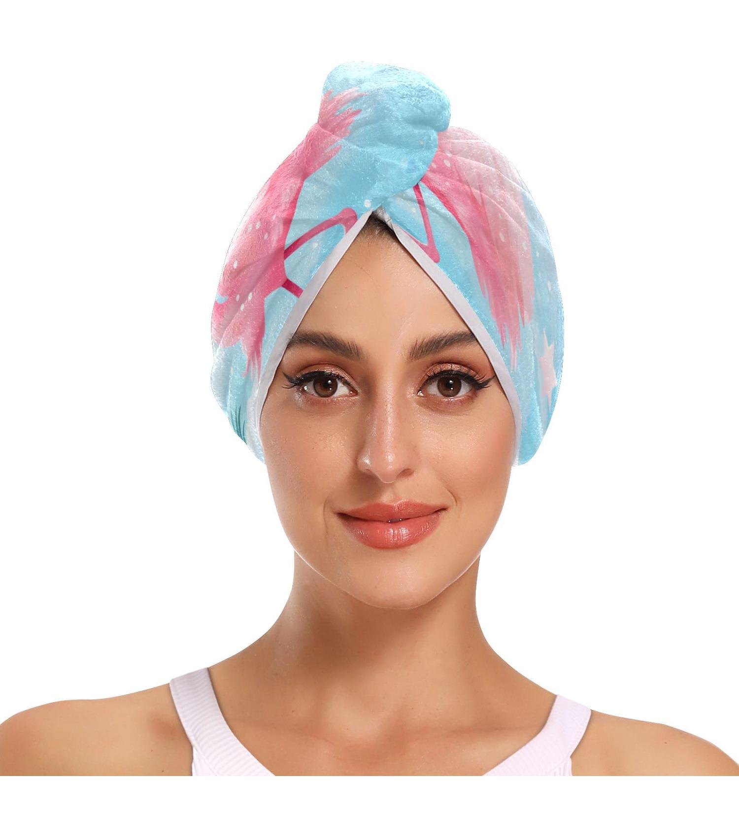 Pink Flamingo Hair Towel 2 Pack | Super Absorbent Quick Dry Turbans for Women & Girls - Buy Online on GoSupps.com