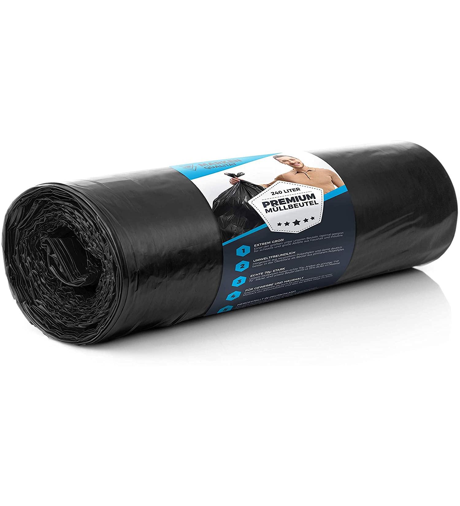 Premium 240 Liter Heavy-Duty Garbage Bags - XL Tearproof Waste Bags for Industry (5 Bags/Roll) - Black Role Sack for Garbage Cans - Buy Online on GoSupps.com