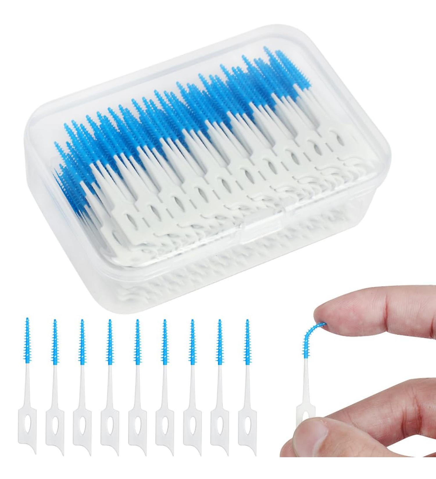 220-Piece Interdental Brush Set | Dual-Head Toothbrushes & Silicone Dental Floss Picks | Portable Dental Care for Braces - Blue - Buy Online on GoSupps.com