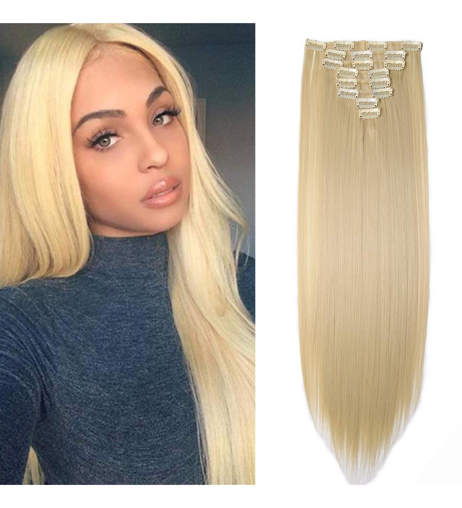 Ombre Colorful Synthetic Clip in Hair Extensions - 26 Inch Bleach Blonde Full Head 8Pcs 18Clips - Buy Online on GoSupps.com