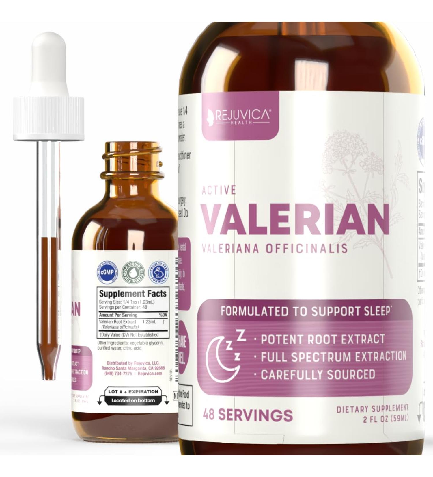 Rejuvica Health Active Valerian 2oz - Advanced Valerian Liquid Extract - Sleep Support Drops - Vegan Sugar Free Non GMO Tincture - Buy Online on GoSupps.com