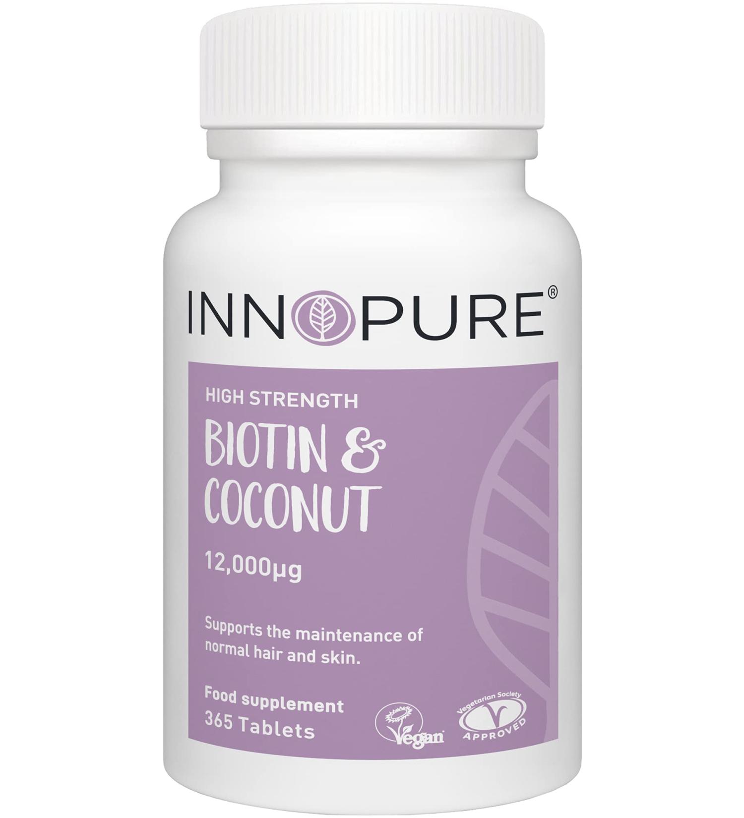 INNOPURE High Strength Biotin Tablets 12000mcg (365 Tablets) - Vegan Society Certified - UK Made 1-Year Supply - Buy Online on GoSupps.com