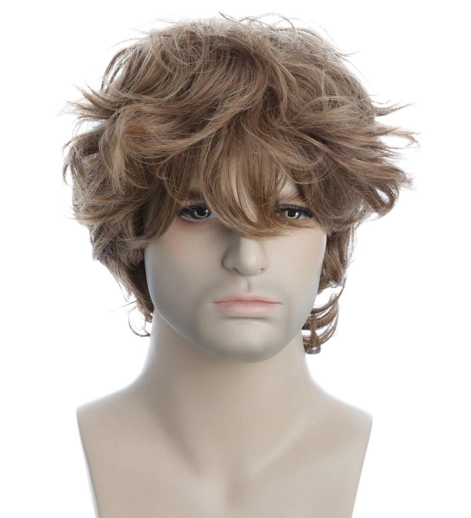 Buy Karlery Men's Short Curly Brown Wig | Fluffy Bangs for Halloween Cosplay & Anime Costume Party - Buy Online on GoSupps.com