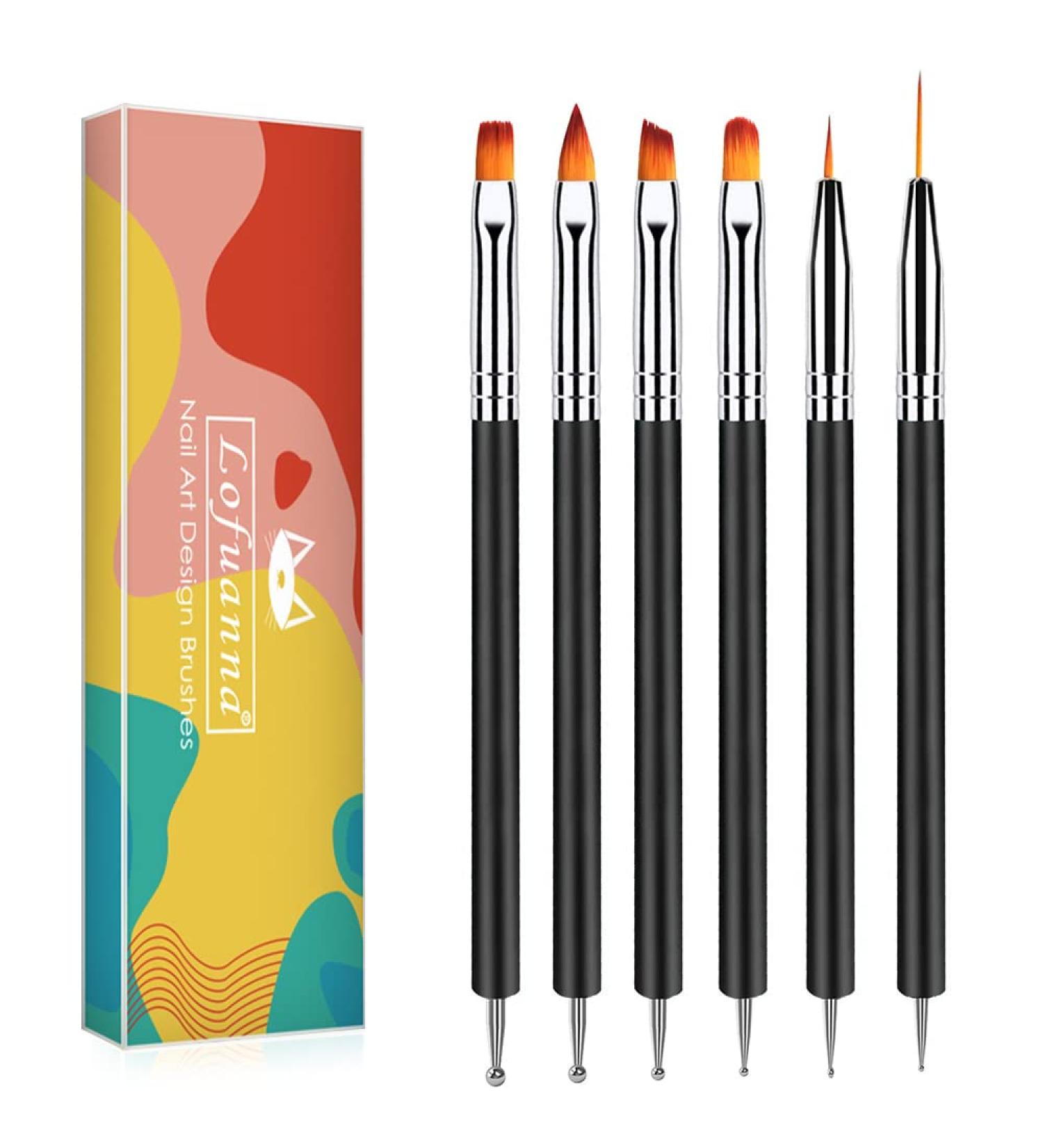 Lofuanna 6-Piece Professional Nail Brush Kit - Double End Nail Art Brushes for Dotting Painting & Gel Polish Designs - Buy Online on GoSupps.com