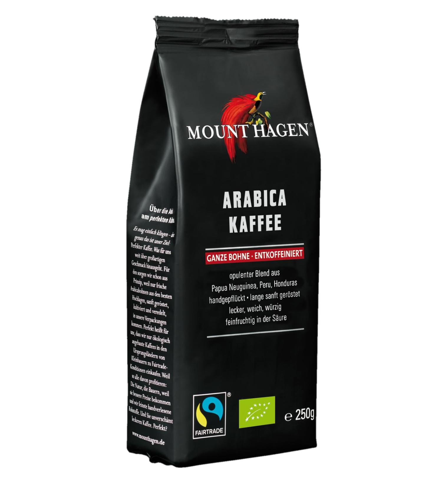 Mount Hagen Bio FT Naturland Roasted Coffee Arabica whole bean decaffeinated 250 g Coffee 250 g (1 pack)