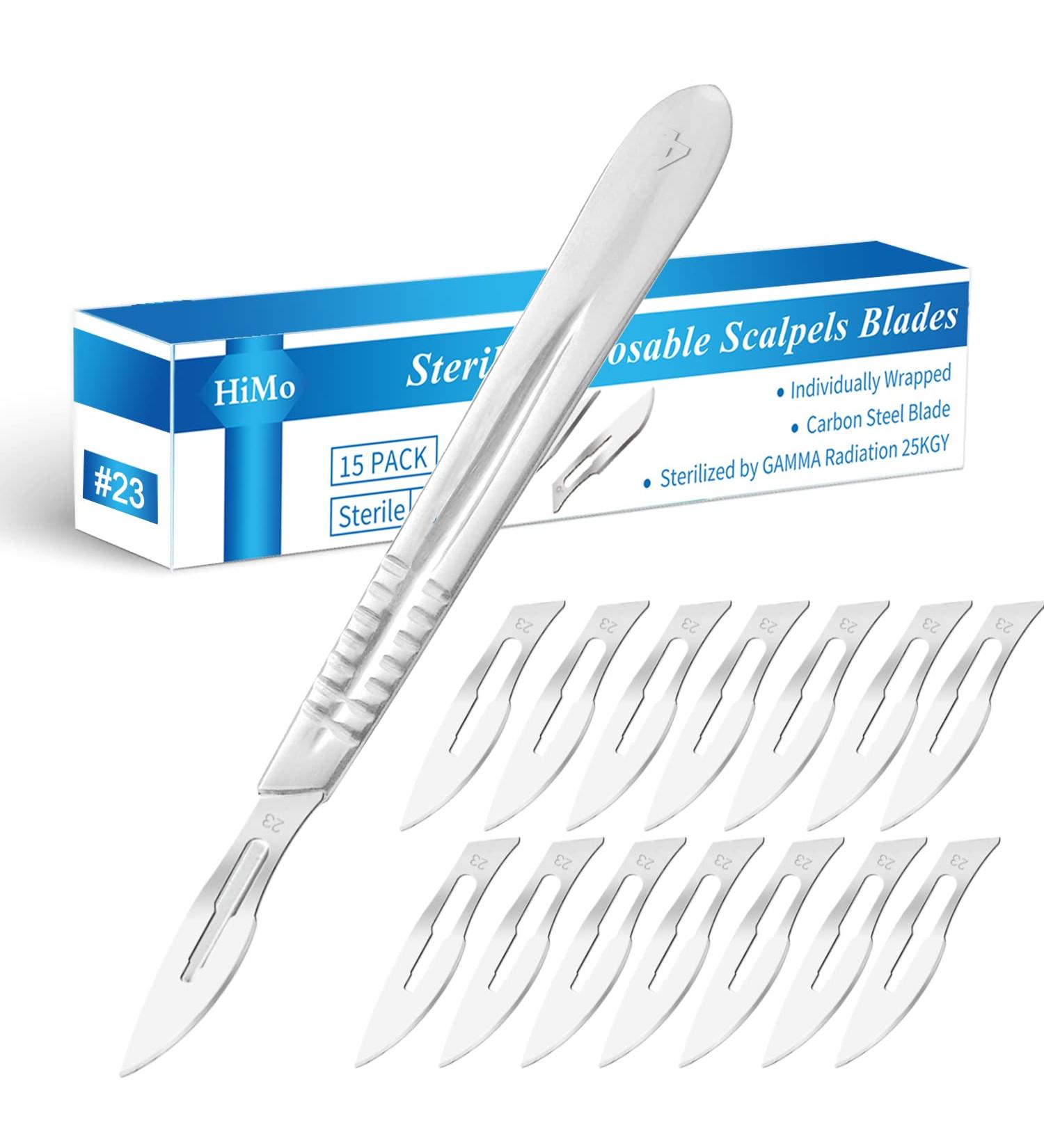 15-Pack Stainless Steel Scalpel Handle with Sterile 23 High Carbon Steel Blades for Dermaplaning, Podiatry, Crafts & More - Buy Online on GoSupps.com