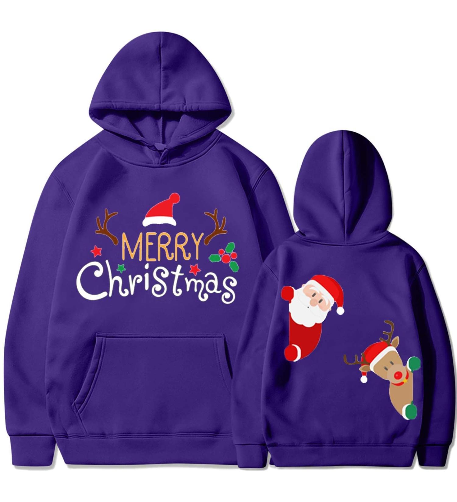 Yihaojia Womens Christmas Sweatshirts Pullover Hoodies Fleece Sweaters Long Sleeve Pockets Winter Fall Outfits Y2k Clothes Purple Large