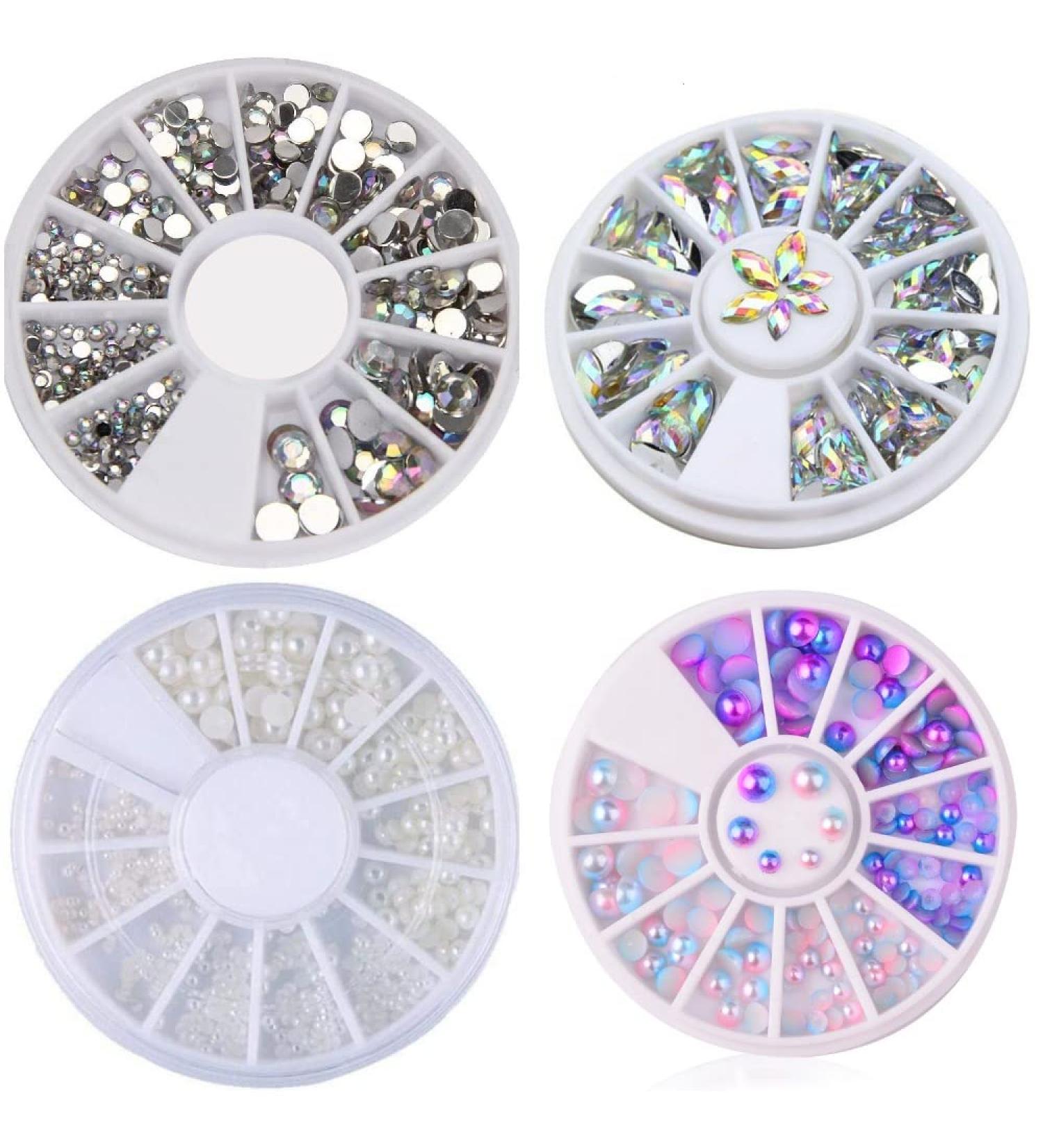UK BEAUTY SUPPLIES 4 Pack 3D Nail Art Decoration Wheels Flat Back Horse Eye Diamante White Pearl Crystal Glitter Rhinestone Gems Pearlescent Mermaid Unicorn Beads - Buy Online on GoSupps.com