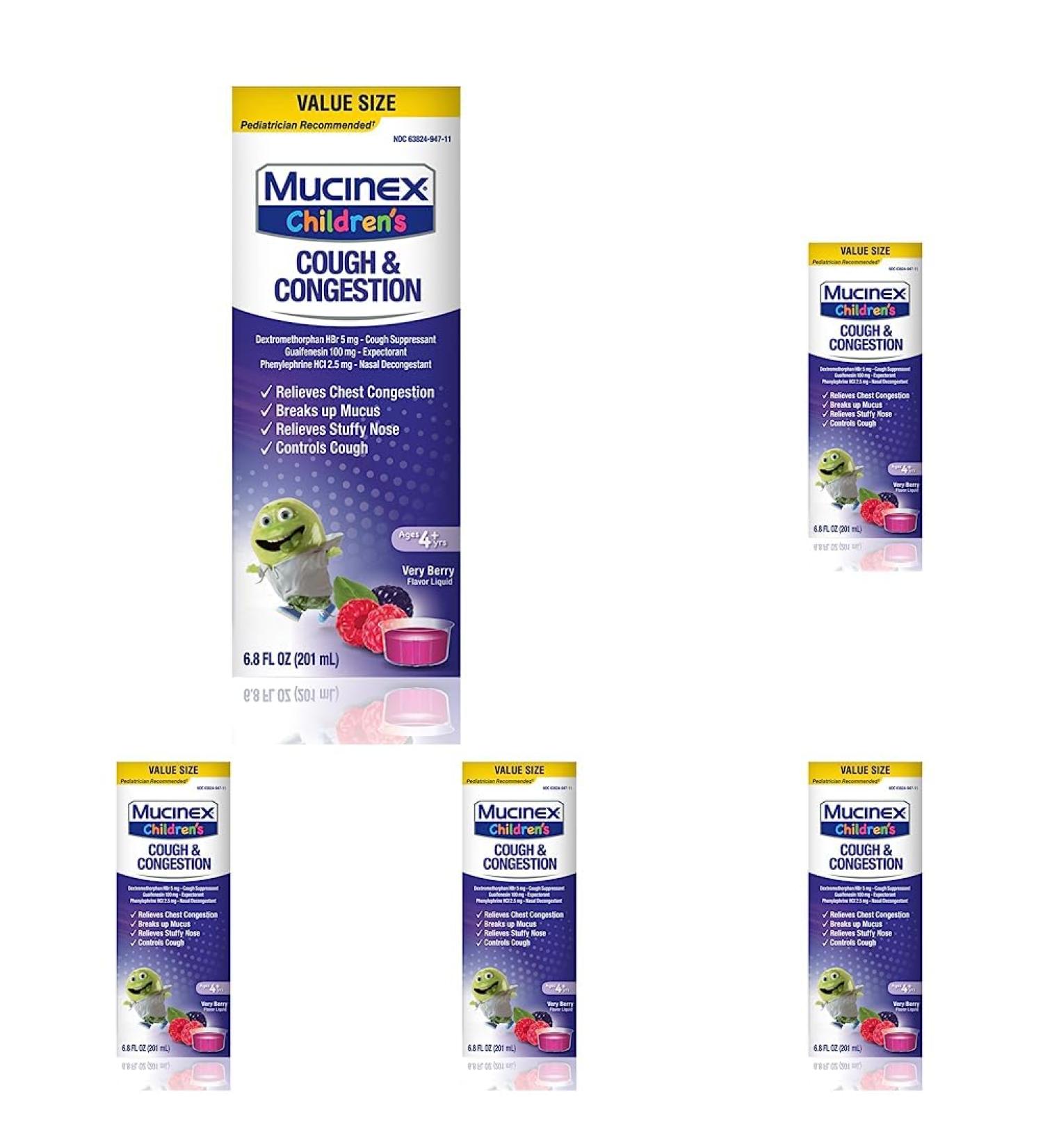 Mucinex Children s Cough & Congestion Multi-Symptom Relief Cough Suppressant Expectorant Nasal Decongestant Very Berry Flavor 6.8 FL OZ (Pack of 5) 6.8 Fl Oz (Pack of 5) Cough & Congestion - Buy Online on GoSupps.com