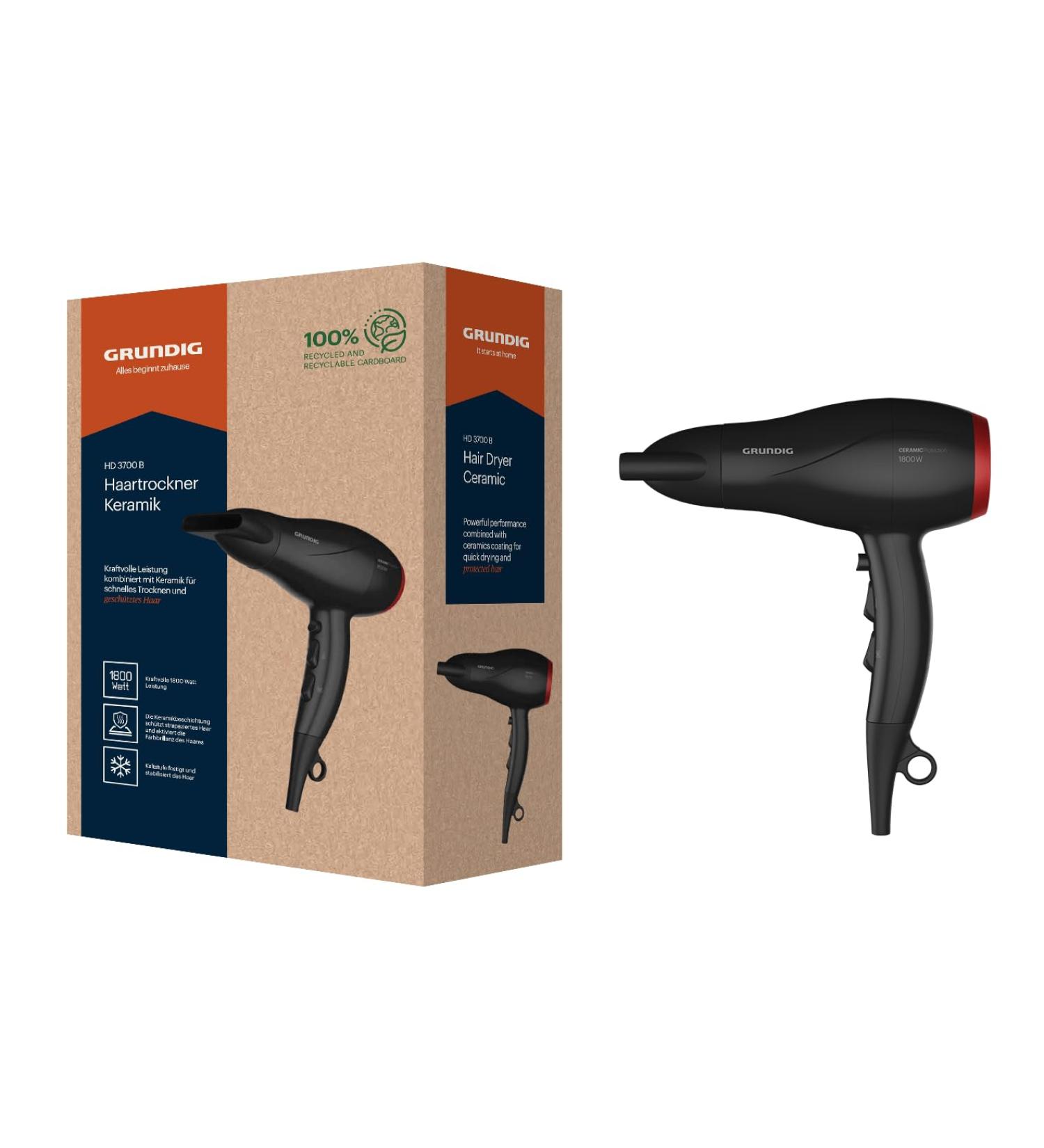Buy Grundig HD 3700 B Hair Dryer - 1800W 3 Temp Settings Ceramic Protection Cold Blast - International Shipping Available - Buy Online on GoSupps.com