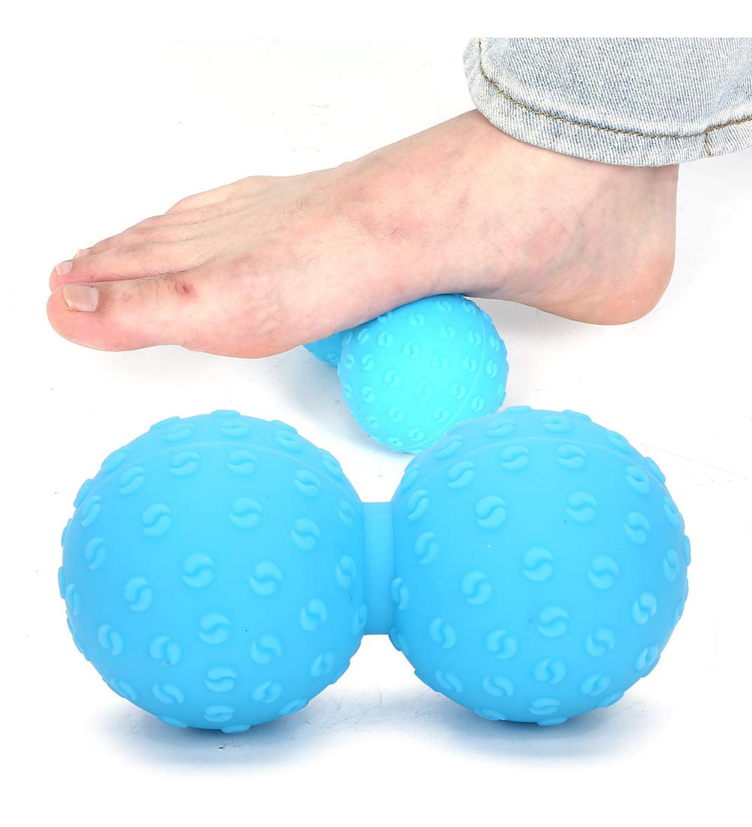 Double Massage Balls for Myofascial Relaxation | Peanut-Shaped Lacrosse Roller for Back Neck Foot & Shoulder - Blue - Buy Online on GoSupps.com